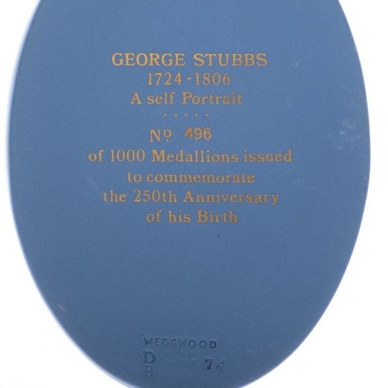 Wedgwood Blue Jasperware Ceramic Porcelain George Stubbs Portrait Medallion Laurel Leaf Plaque photo 85.0