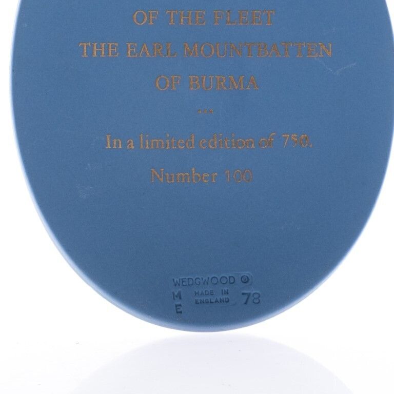 Wedgwood Blue Jasperware Ceramic Porcelain Earl Mountbatten Of Burma Portrait Medallion Laurel Leaf Plaque photo 175.0
