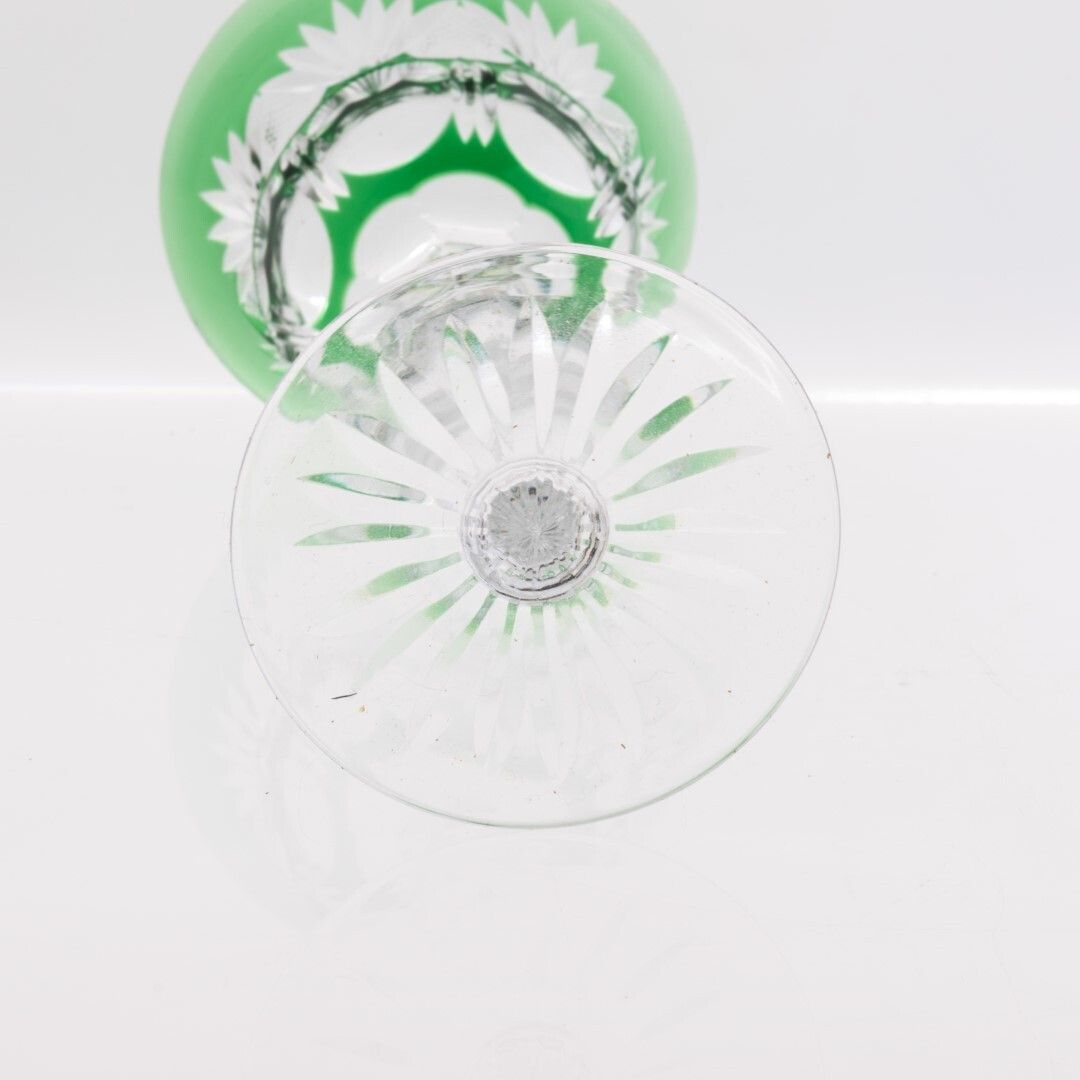 Mid Century Fine Hand Cut Emerald Green Crystal Continental Hock Wine Glass photo for sale