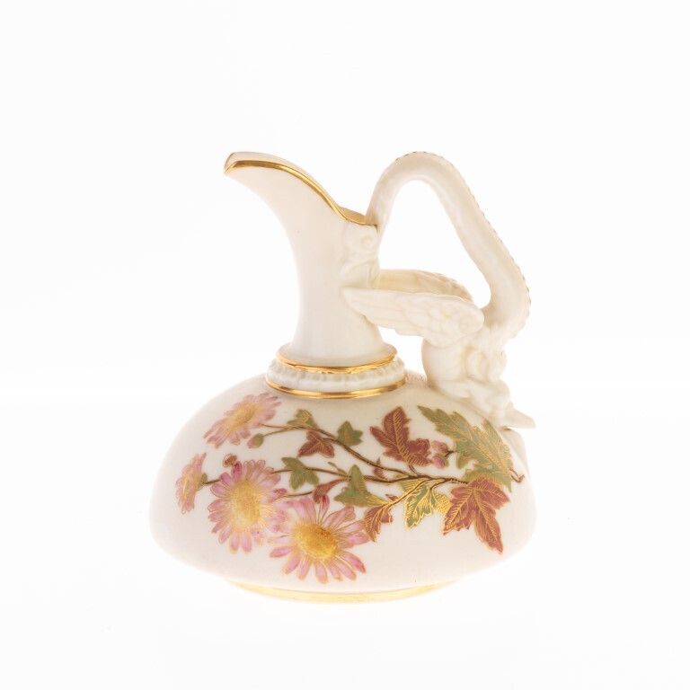 Antique Royal Worcester English Blush Porcelain Art Nouveau Hand Painted Jug 19th Century
