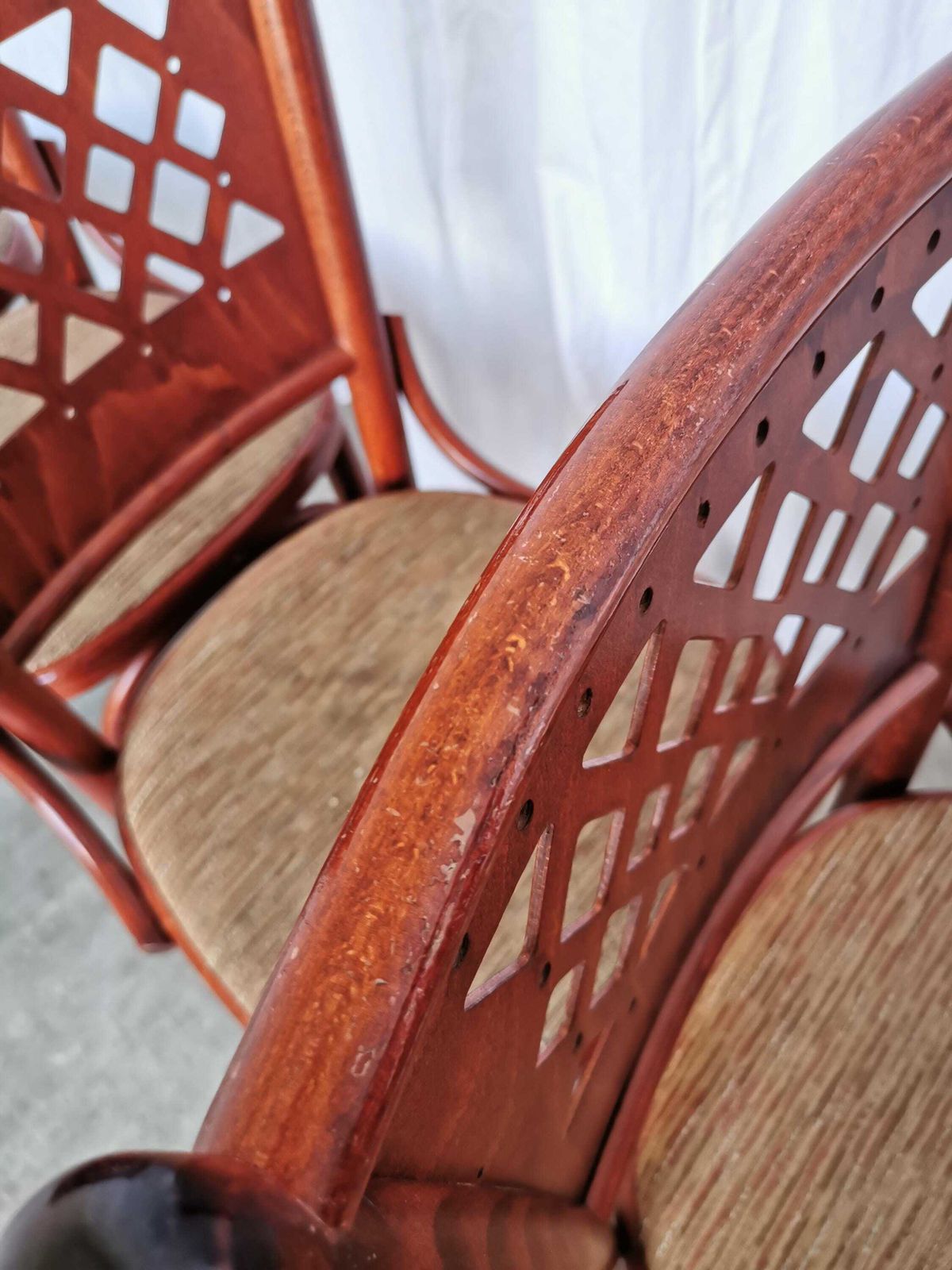 1 Of 14 Vintage Dining Chairs With Perforated Backrest In Reddish Brown With Brown Fabric Seat / 1980s Italy / Italian Bistro Bar Dine Chair photo Furniture