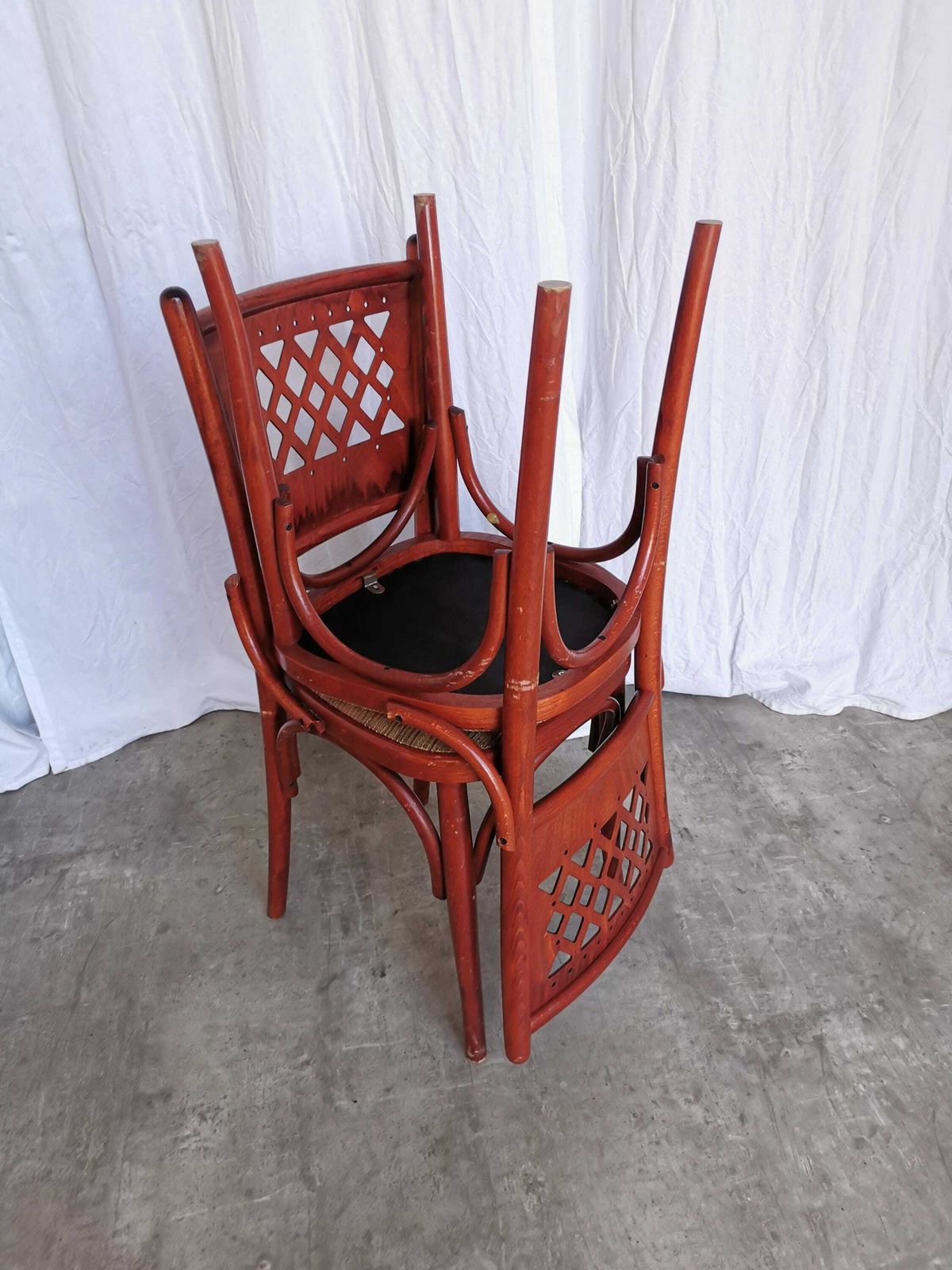 photo furniture 1 Of 14 Vintage Dining Chairs With Perforated Backrest In Reddish Brown With Brown Fabric Seat / 1980s Italy / Italian Bistro Bar Dine Chair