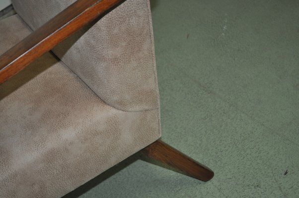 Wood Armchairs In Brown Faux Leather From Cesky Nabytek, Czechoslovak, 1960s, Set Of 2 photo for sale
