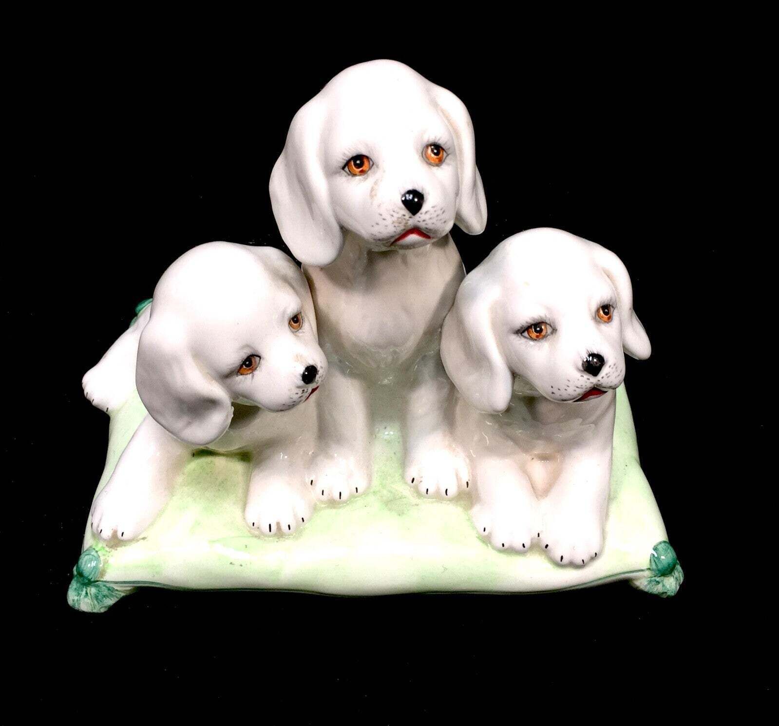 Antique 20th Century Italian Pottery Three Dog Figurine / Spaniel 1960s Vintage photo furniture