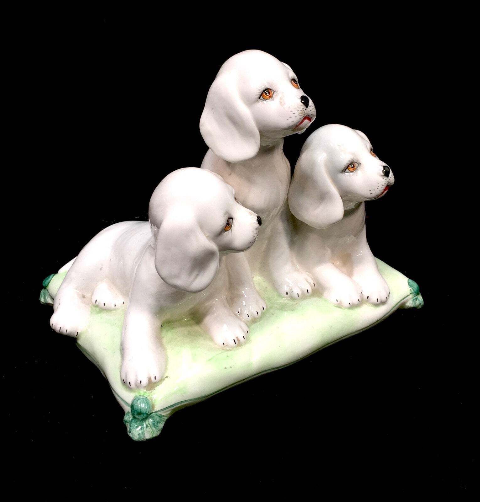 Antique 20th Century Italian Pottery Three Dog Figurine / Spaniel 1960s Vintage photo for sale