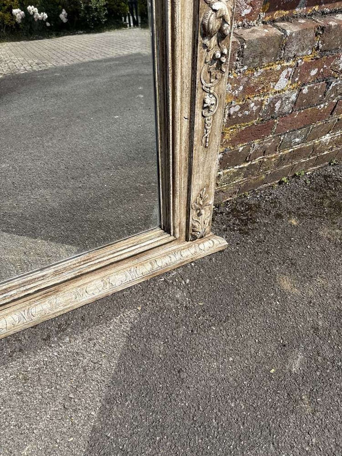 A Highly Impressive Large Antique English 19th C Carved Wood Painted Overmantle Mirror. photo for sale