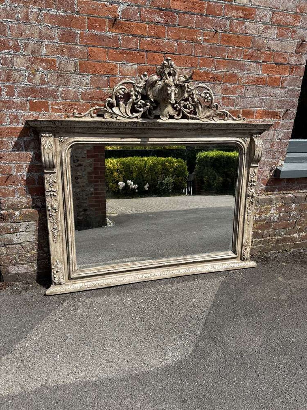 photo furniture A Highly Impressive Large Antique English 19th C Carved Wood Painted Overmantle Mirror.