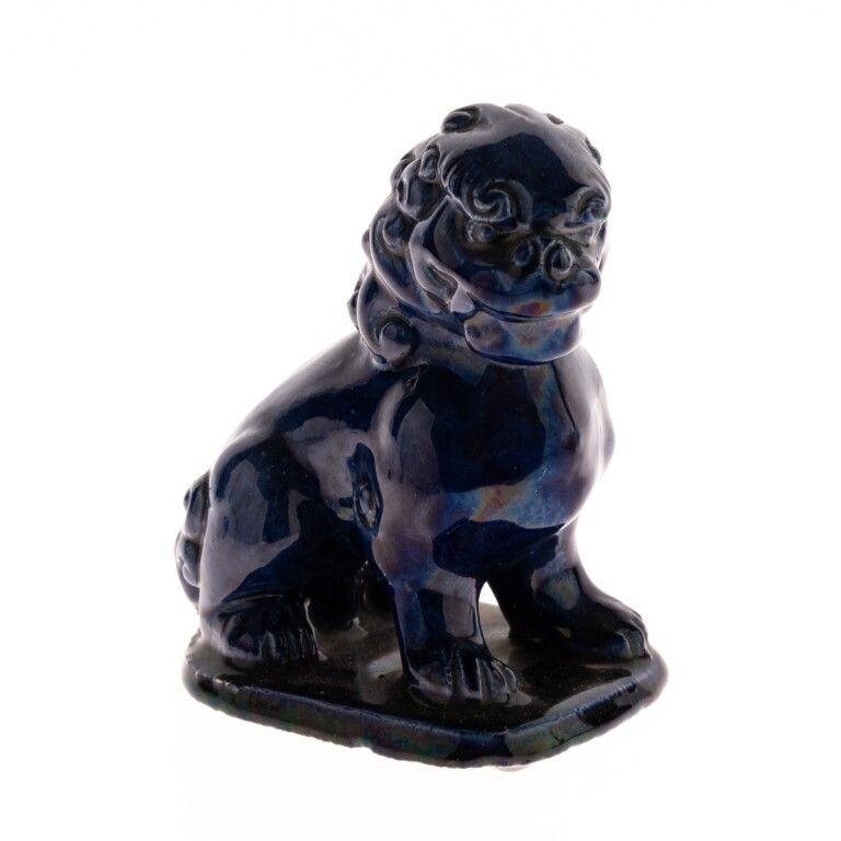 Antique Chinese Glazed Blue Pottery Ceramic Foo Dragon Figure 19th Century