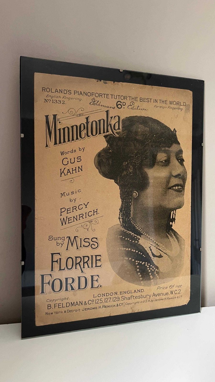 1923 Vintage Sheet Music “Minnetonka” Sung By Miss Florrie Forde – Art Deco Cover Design photo furniture