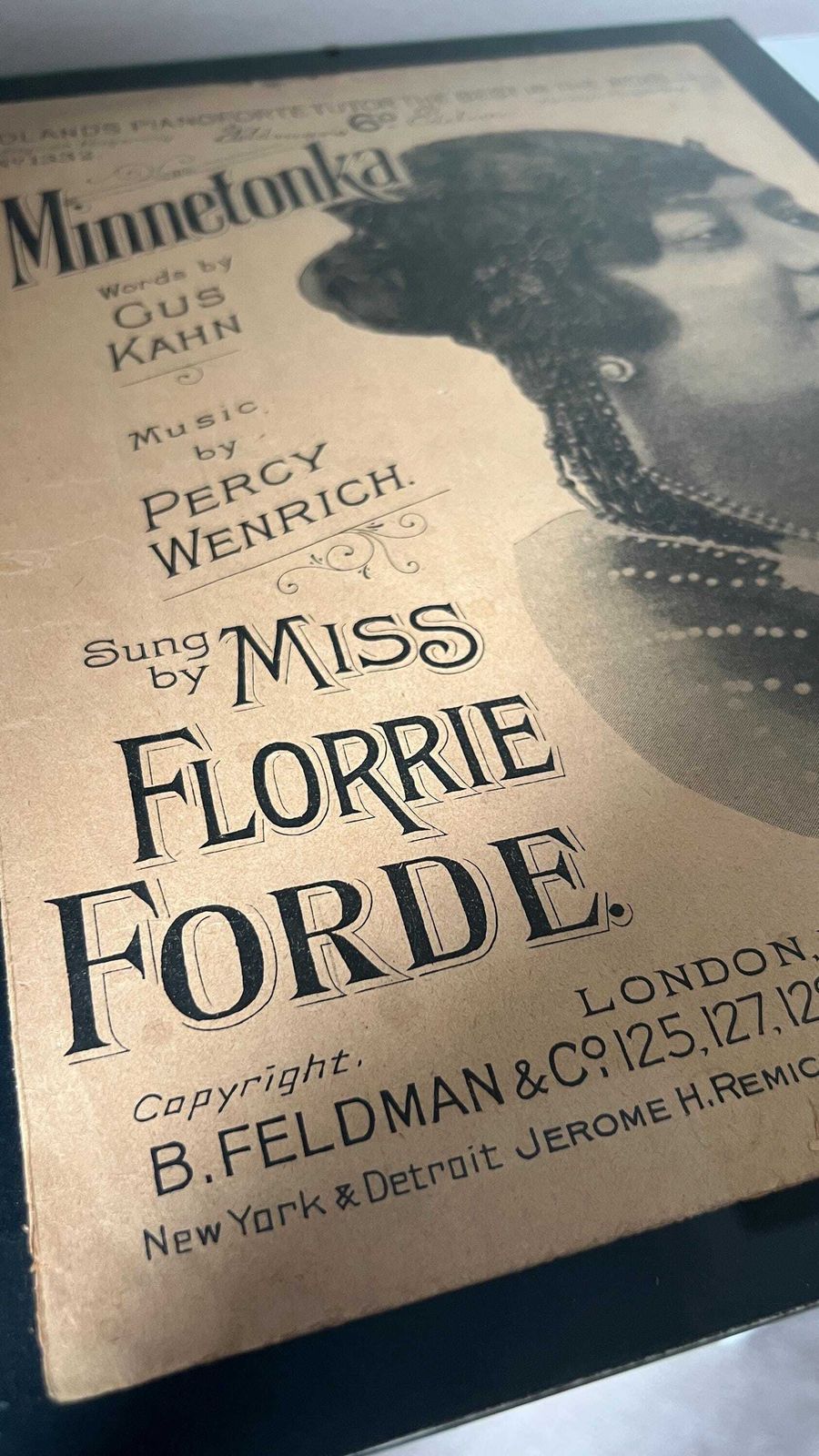 1923 Vintage Sheet Music “Minnetonka” Sung By Miss Florrie Forde – Art Deco Cover Design photo for sale