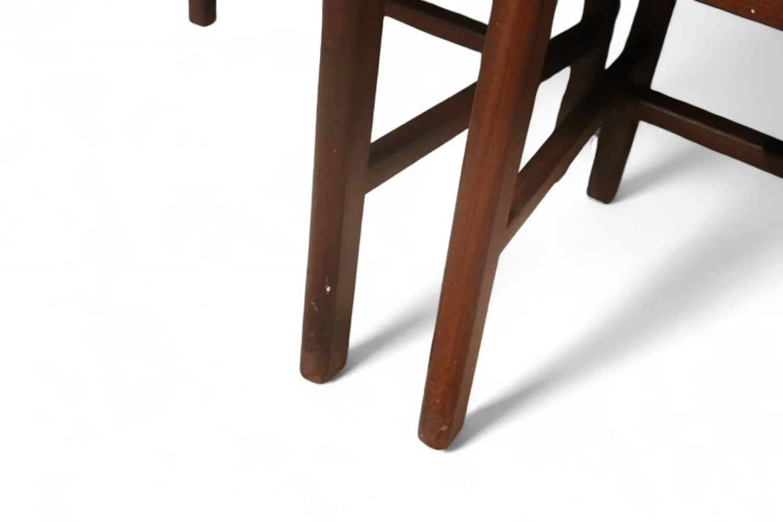 photo buy Set Of Six Mid Century Teak Archie Shine Black Leather Upholstered Dining Chairs