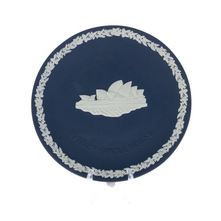 Wedgwood Portland Blue Jasperware Ceramic Porcelain Bas Relief Plate Sydney Opera House