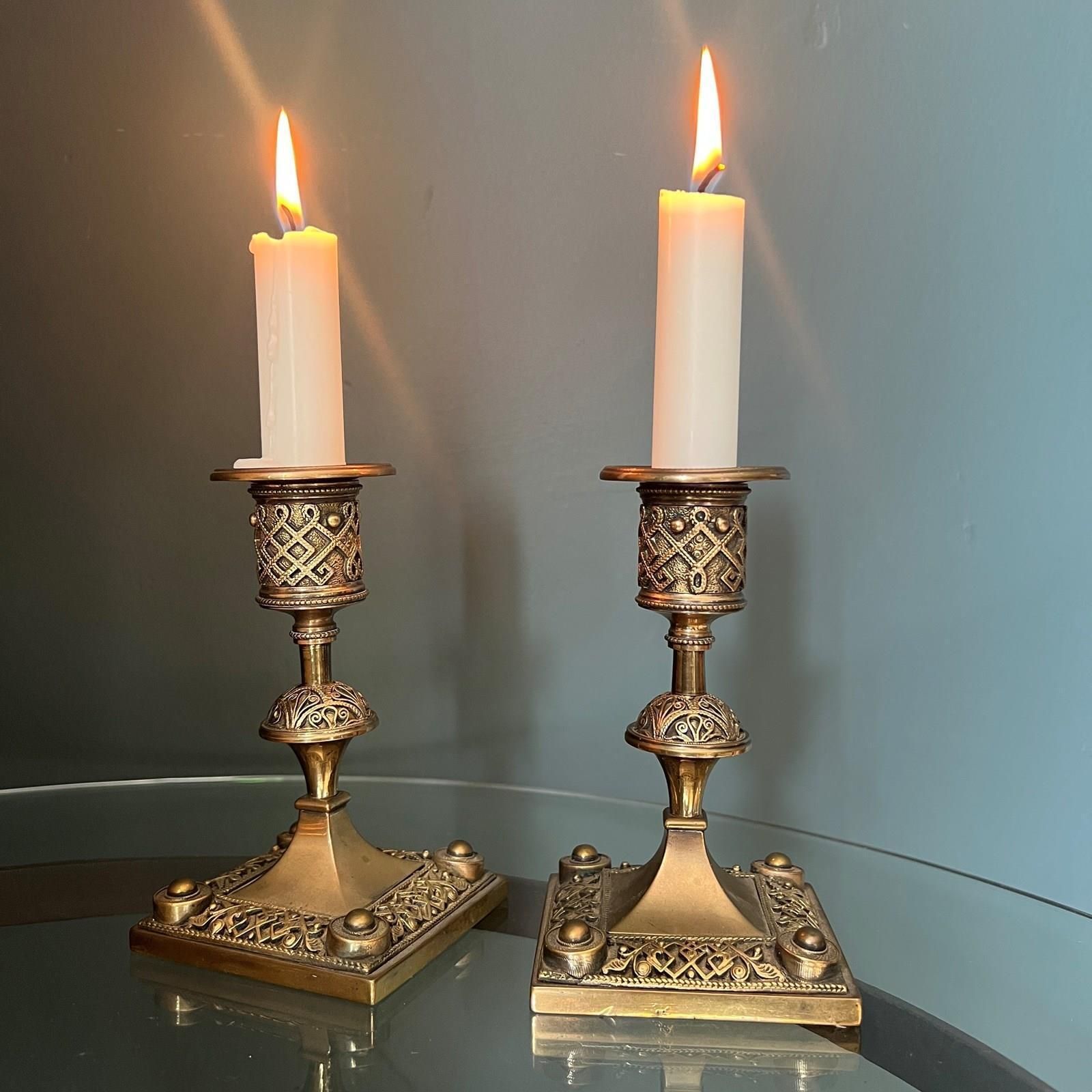 A Pair Of Late Victorian Aesthetic Brass Candlesticks photo furniture