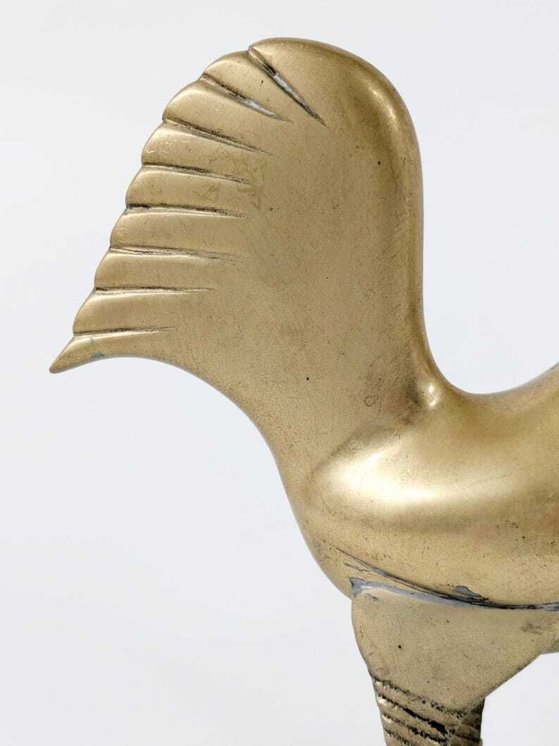 Midcentury Brass Rooster Figurine, Stylized Modernist Bird Sculpture, Vintage Brass Animal Decor photo 100.0