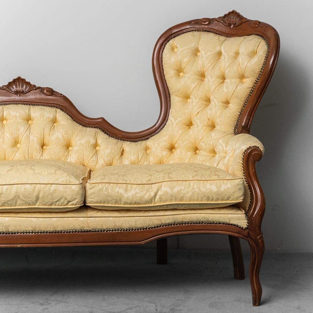 3 Seater Sofa Louis Philippe Style Wood Fabric Yellow XIX photo furniture
