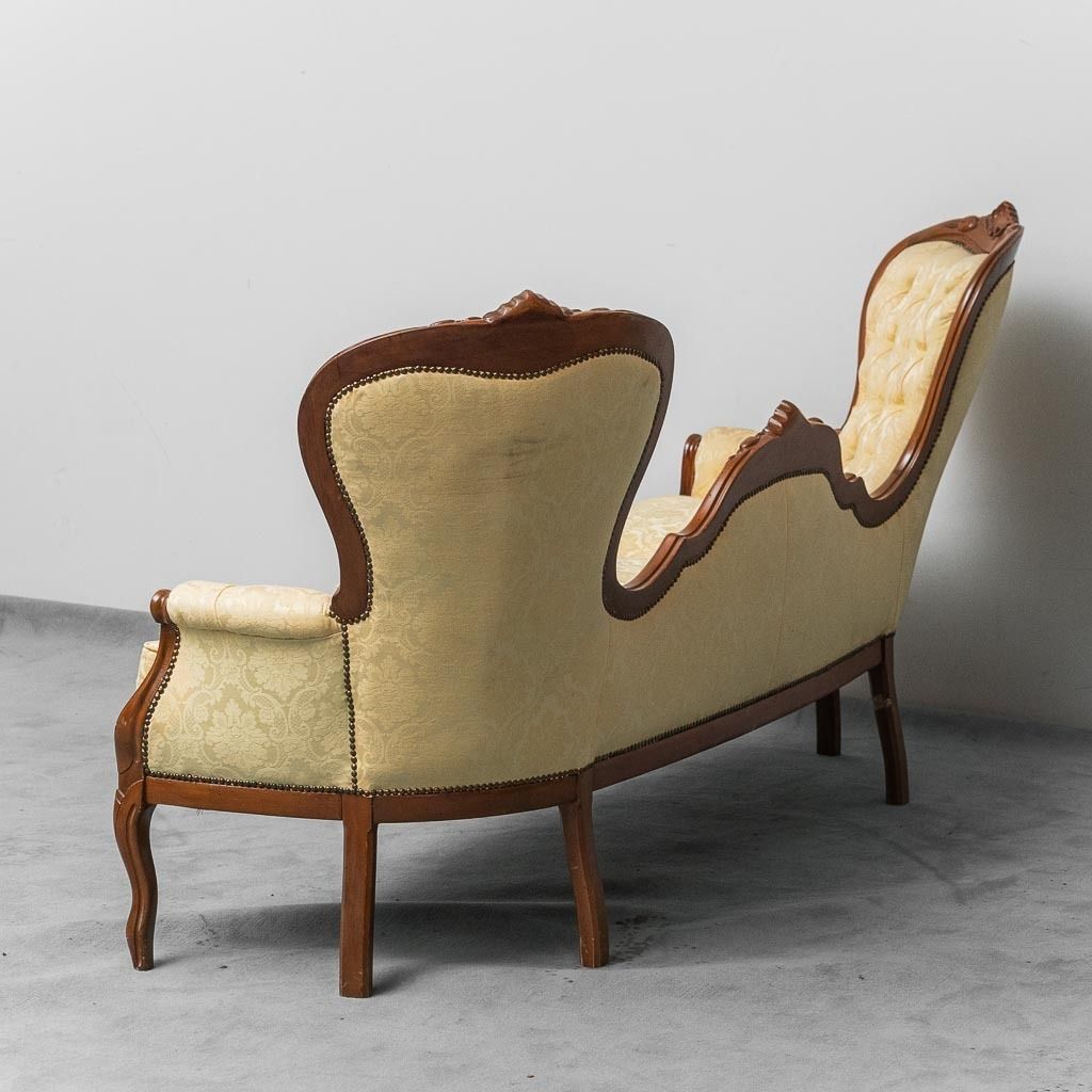 3 Seater Sofa Louis Philippe Style Wood Fabric Yellow XIX photo vintage