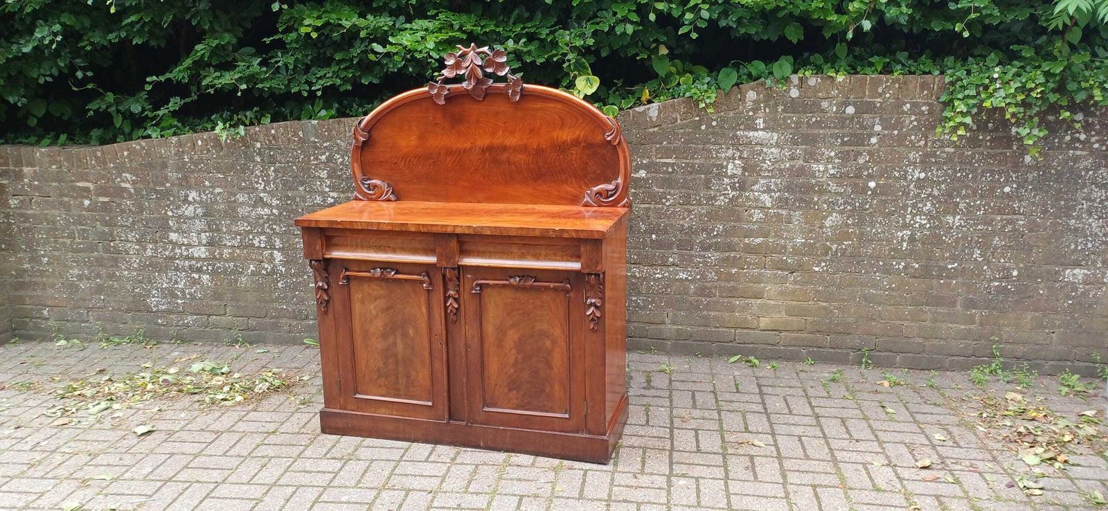 Antique Victorian Mahogany Sideboard Buffet Cabinet | Carved Mirror Back | English 19th Century Furniture