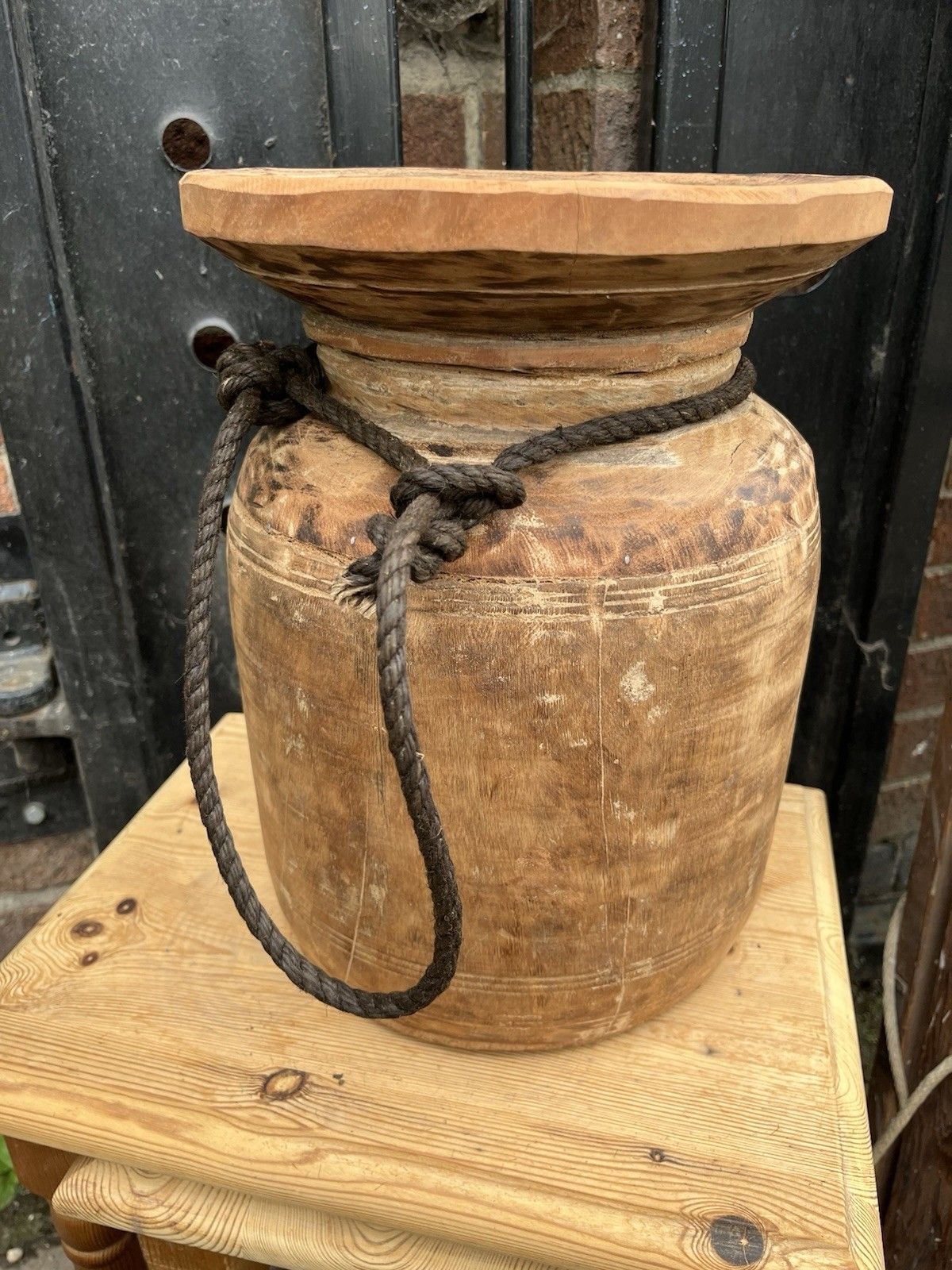 Large Rustic Wooden Farmhouse Indian Asian Himachal Pot  Vase Jug Centrepiece photo Home Decor