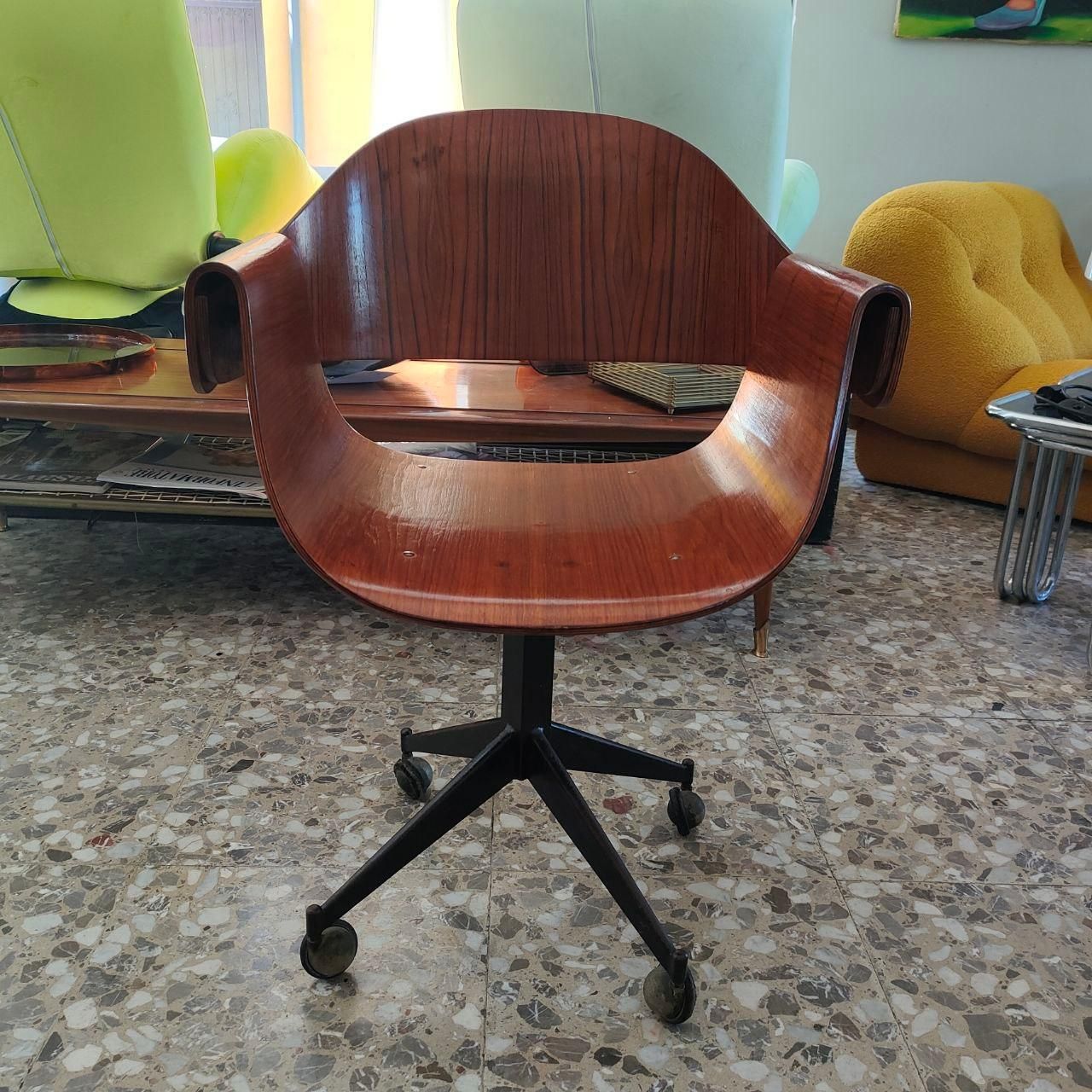 Mid Century Rare Bent Plywood Swivel Armchair By Carlo Ratti, Italy, 1950s photo furniture