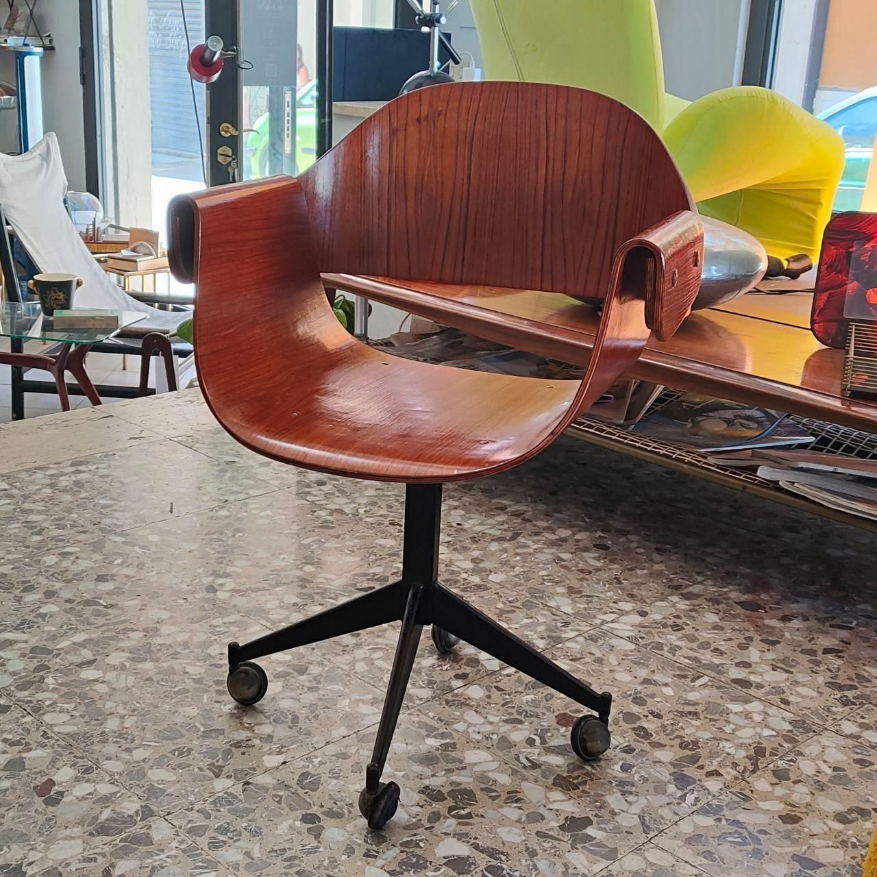 Mid Century Rare Bent Plywood Swivel Armchair By Carlo Ratti, Italy, 1950s photo 1597.0