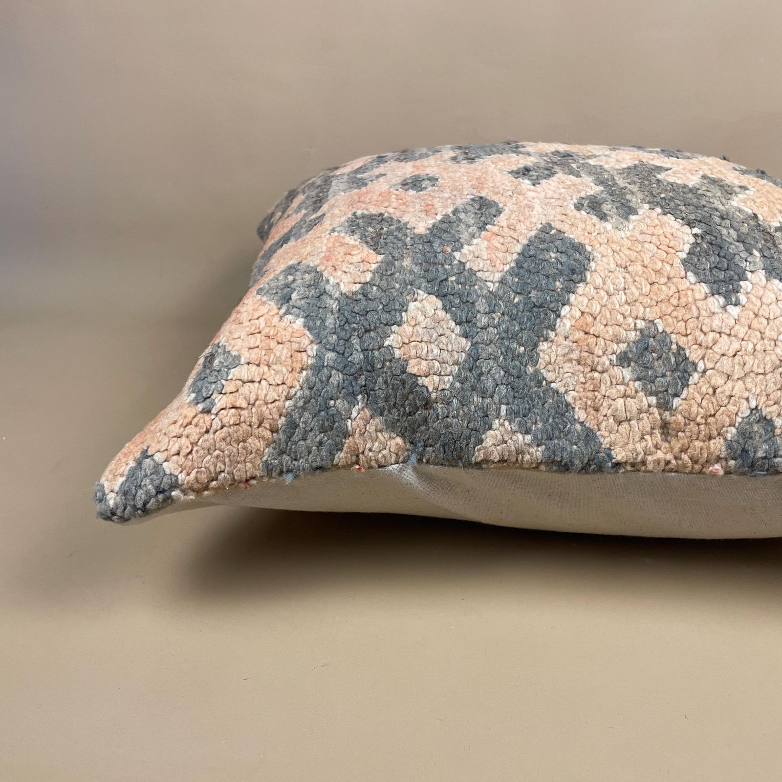 Antique Kilim Cushion Moroccan Rug Carpet Pillow Feather Filled Handwoven Patterned Scatter Vintage Square Pattern Grey Blue Pink photo 50.0