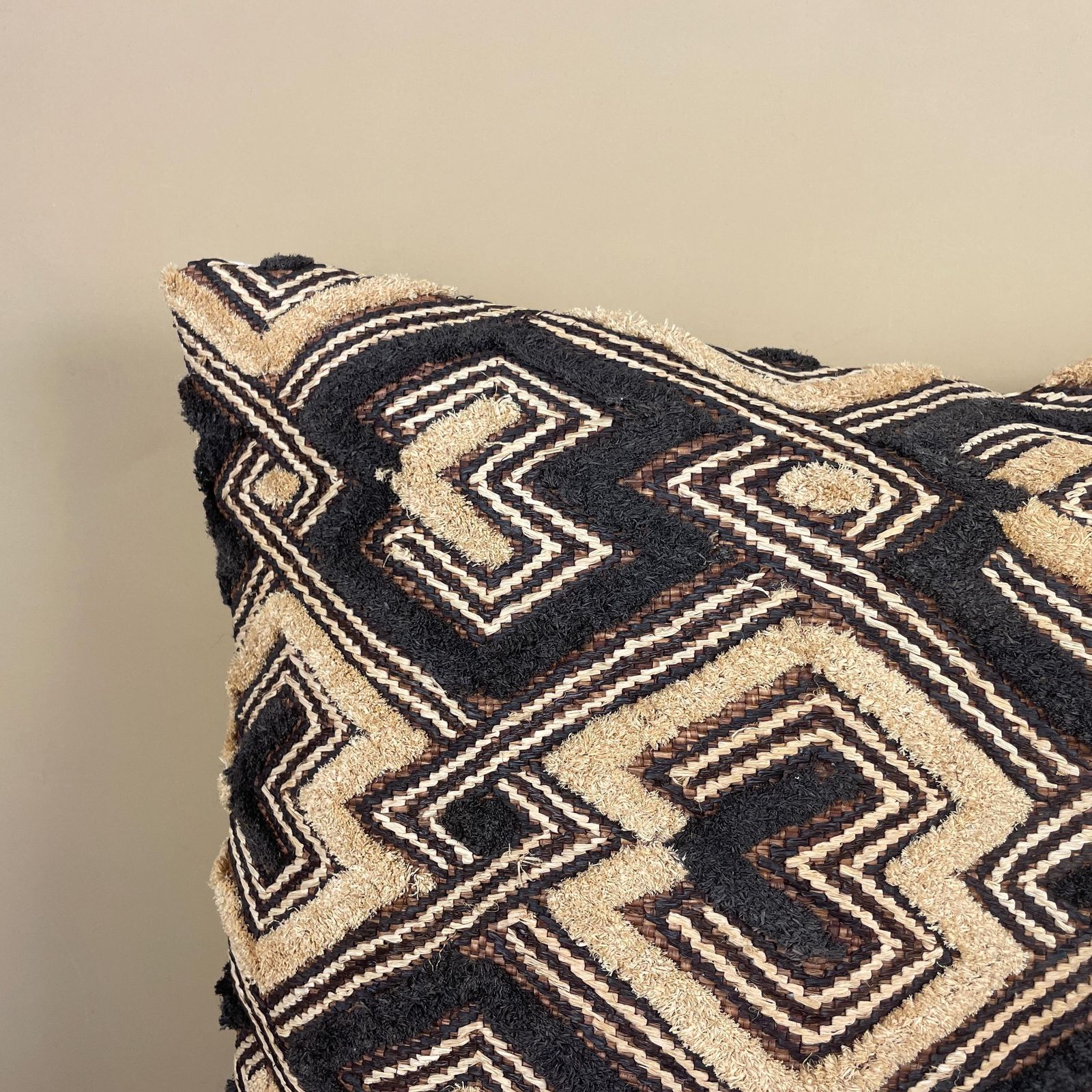 Antique African Kuba Cloth Fabric Cushion Rug Carpet Pillow Feather Filled Handwoven Pattern Scatter Vintage Original Mud Handmade photo for sale