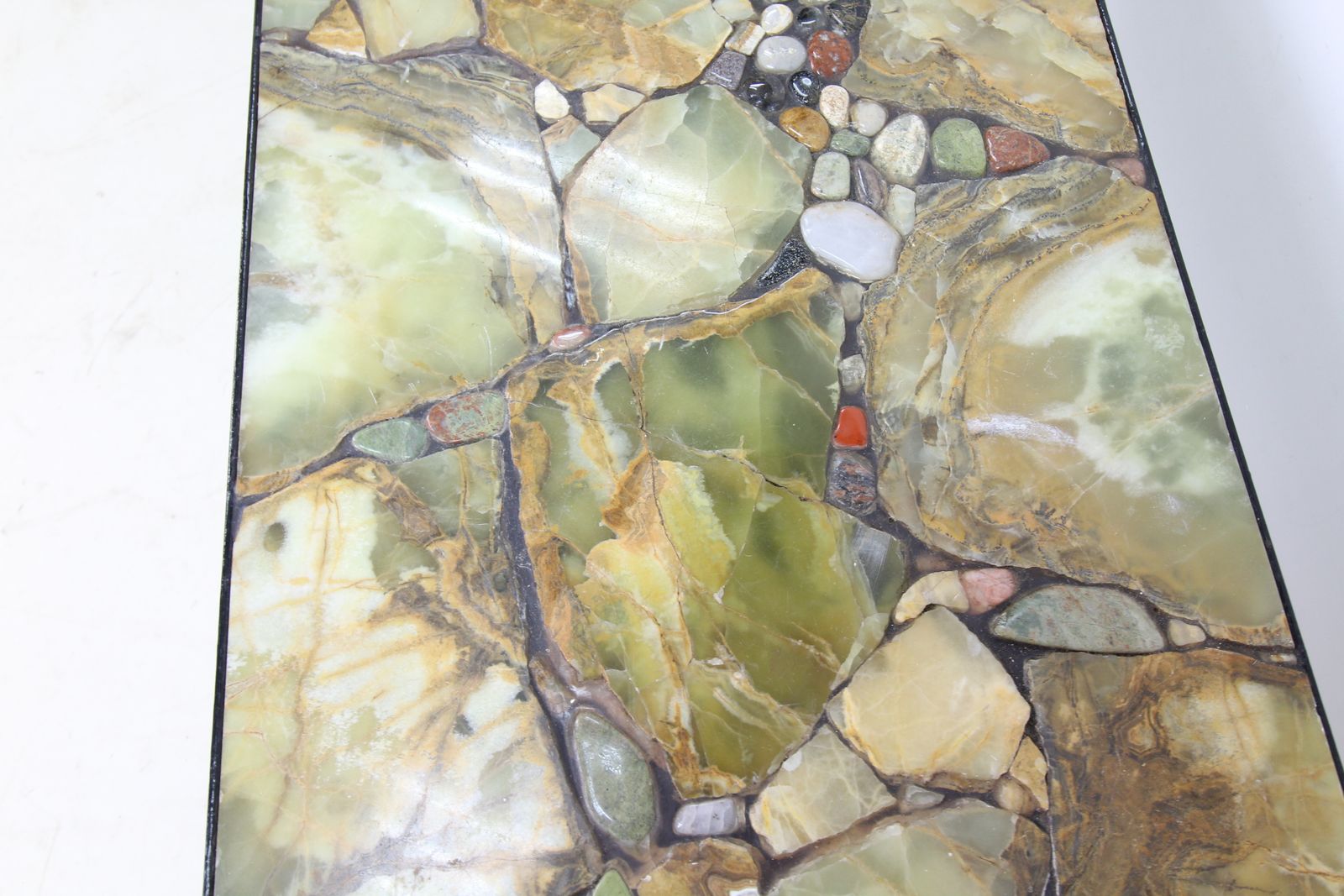 Attractive Stone Top Coffee Table On Metal Feet   Unusual photo vintage