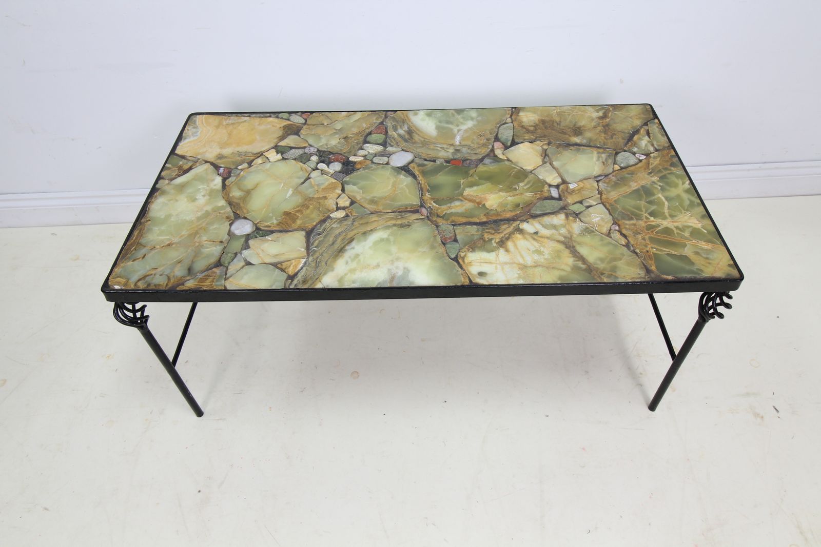 Furniture Attractive Stone Top Coffee Table On Metal Feet   Unusual photo