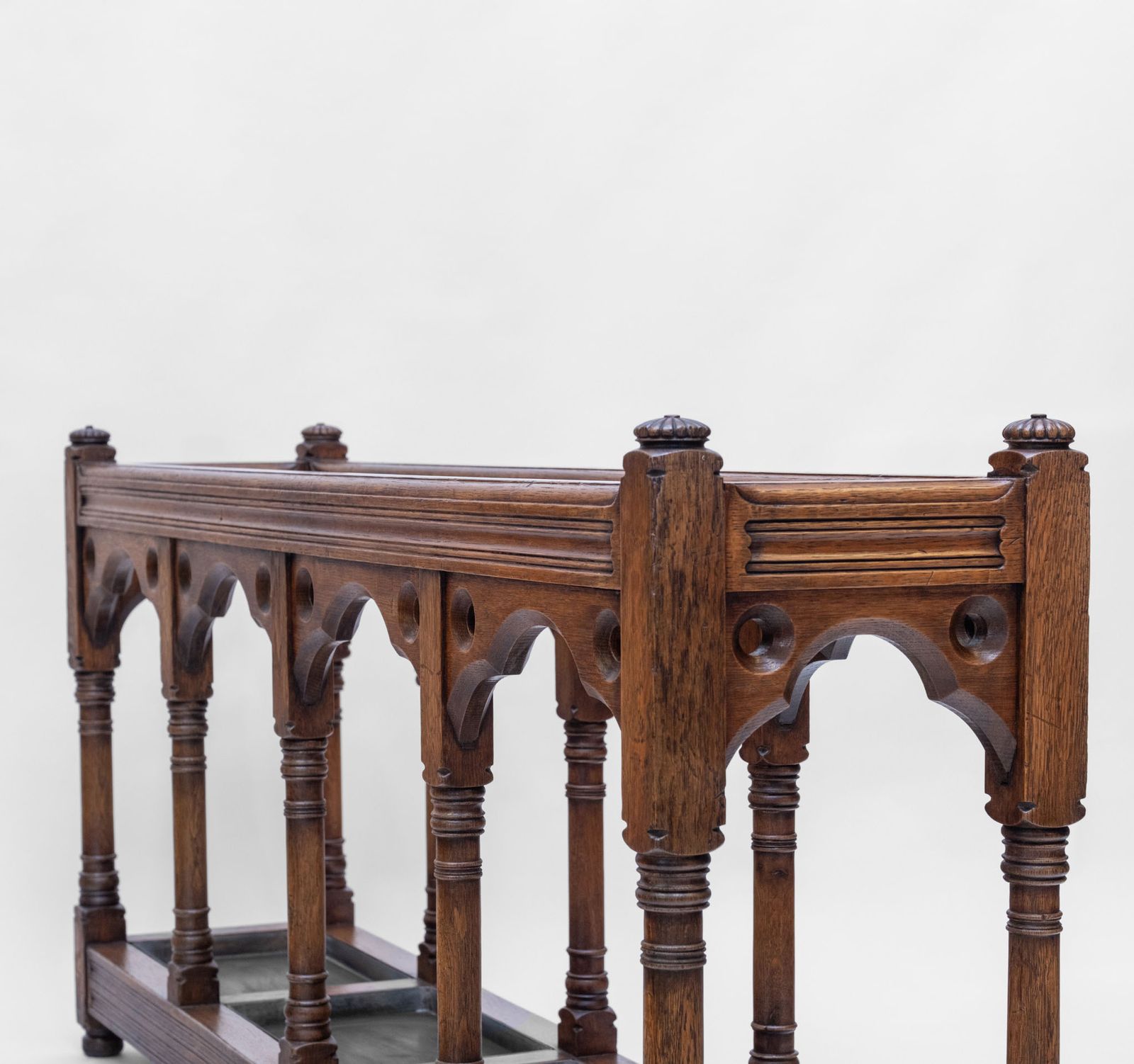 Impressive Victorian Gothic Revival Country House Oak Umbrella Stick Stand photo vinterior