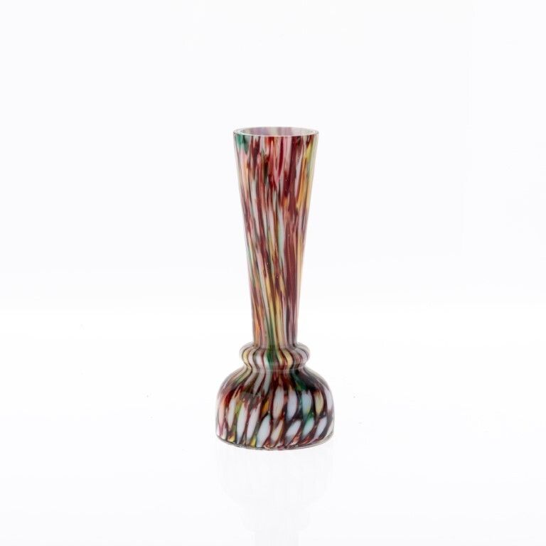 Antique Art Deco Bohemian Franz Welz Splatter Hand Blown Glass Harlequin Vase
