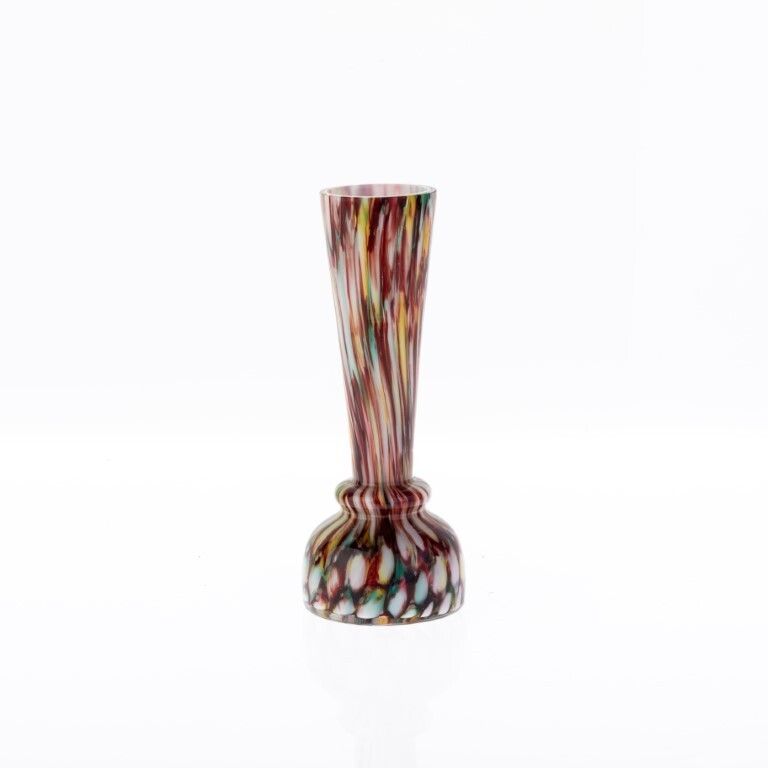 Antique Art Deco Bohemian Franz Welz Splatter Hand Blown Glass Harlequin Vase photo for sale