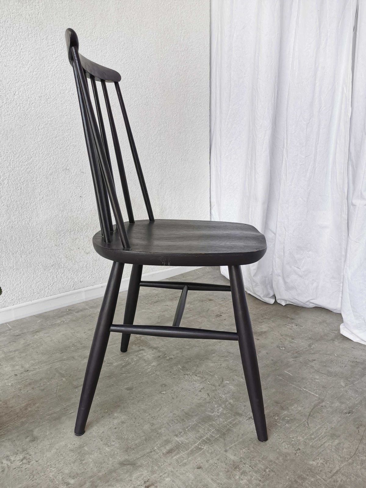 Vintage Wooden Black Dining Chair In Ilmari Tapiovaara Style / Stol Kamnik 1960s / Mid Century Black Dine Chair / Scandinavian Design photo for sale