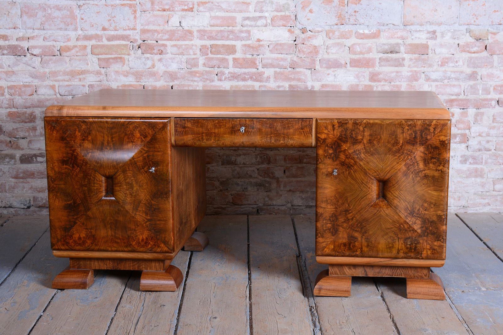Restored Art Deco Writing Desk, Mahogany, Walnut, Revived Polish, Czech, 1920s photo furniture