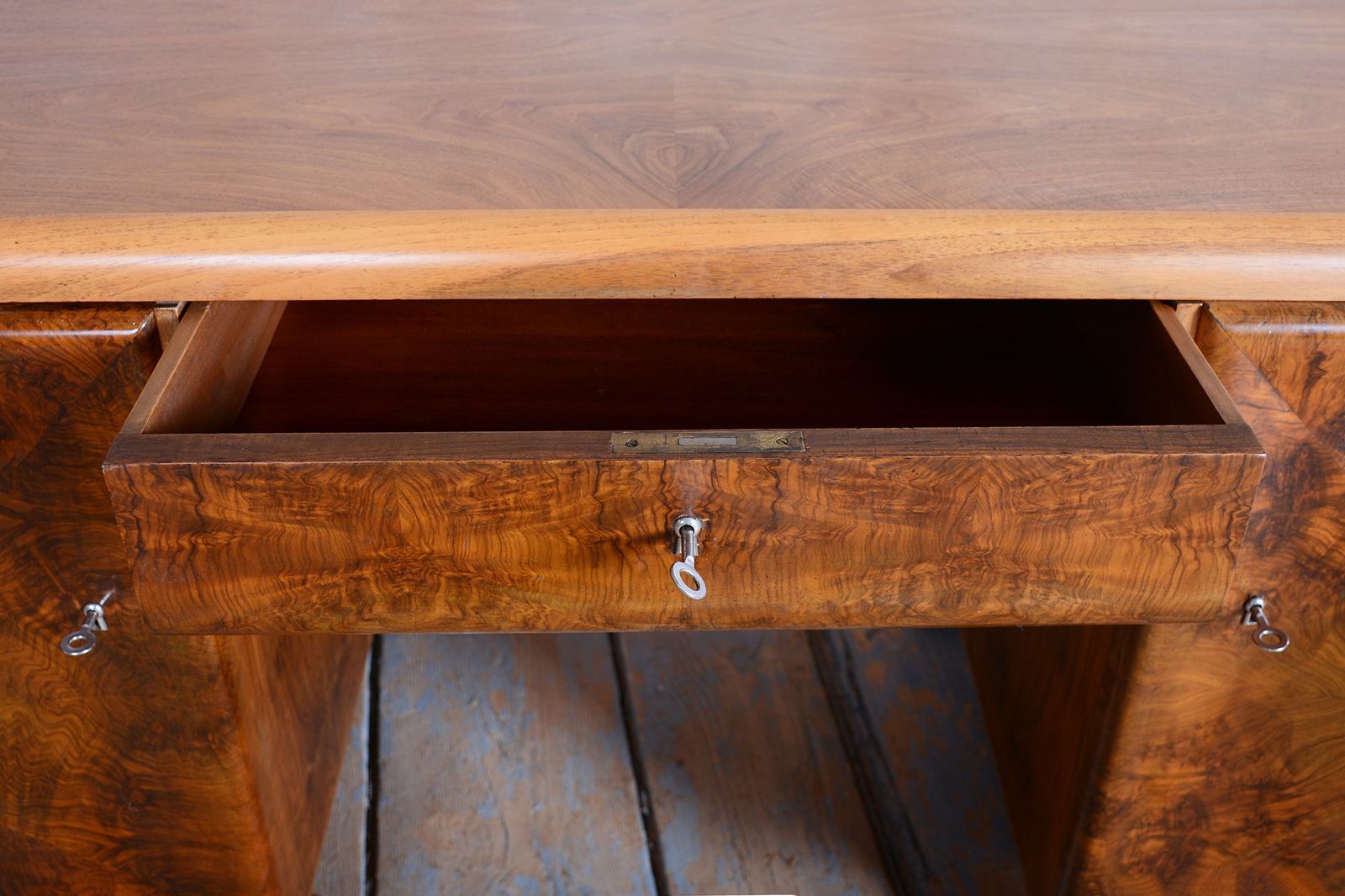 Restored Art Deco Writing Desk, Mahogany, Walnut, Revived Polish, Czech, 1920s photo vinterior