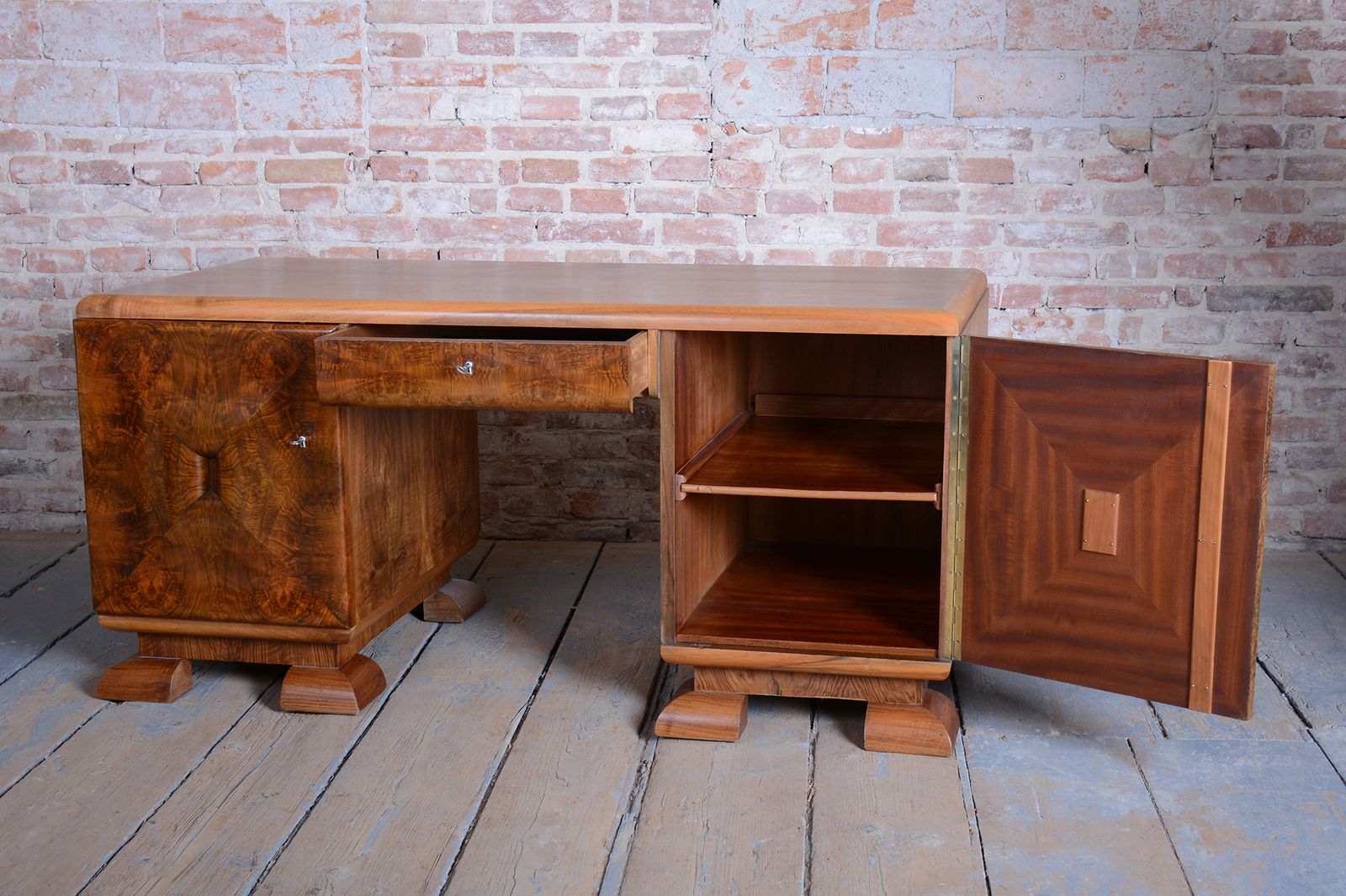 photo for sale Restored Art Deco Writing Desk, Mahogany, Walnut, Revived Polish, Czech, 1920s