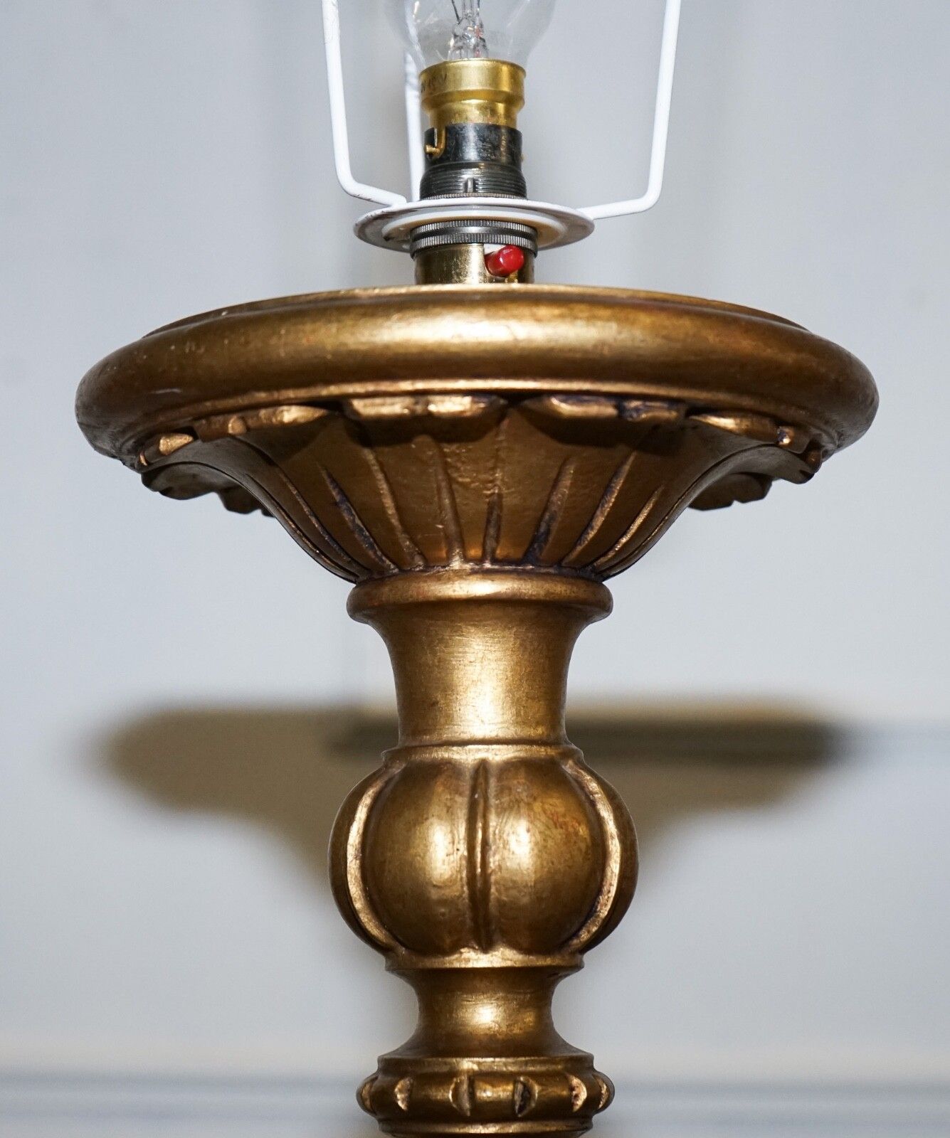 photo for sale Circa 1940 Italian Red Fabric And Gilt Floor Standing Lamp With Original Shade