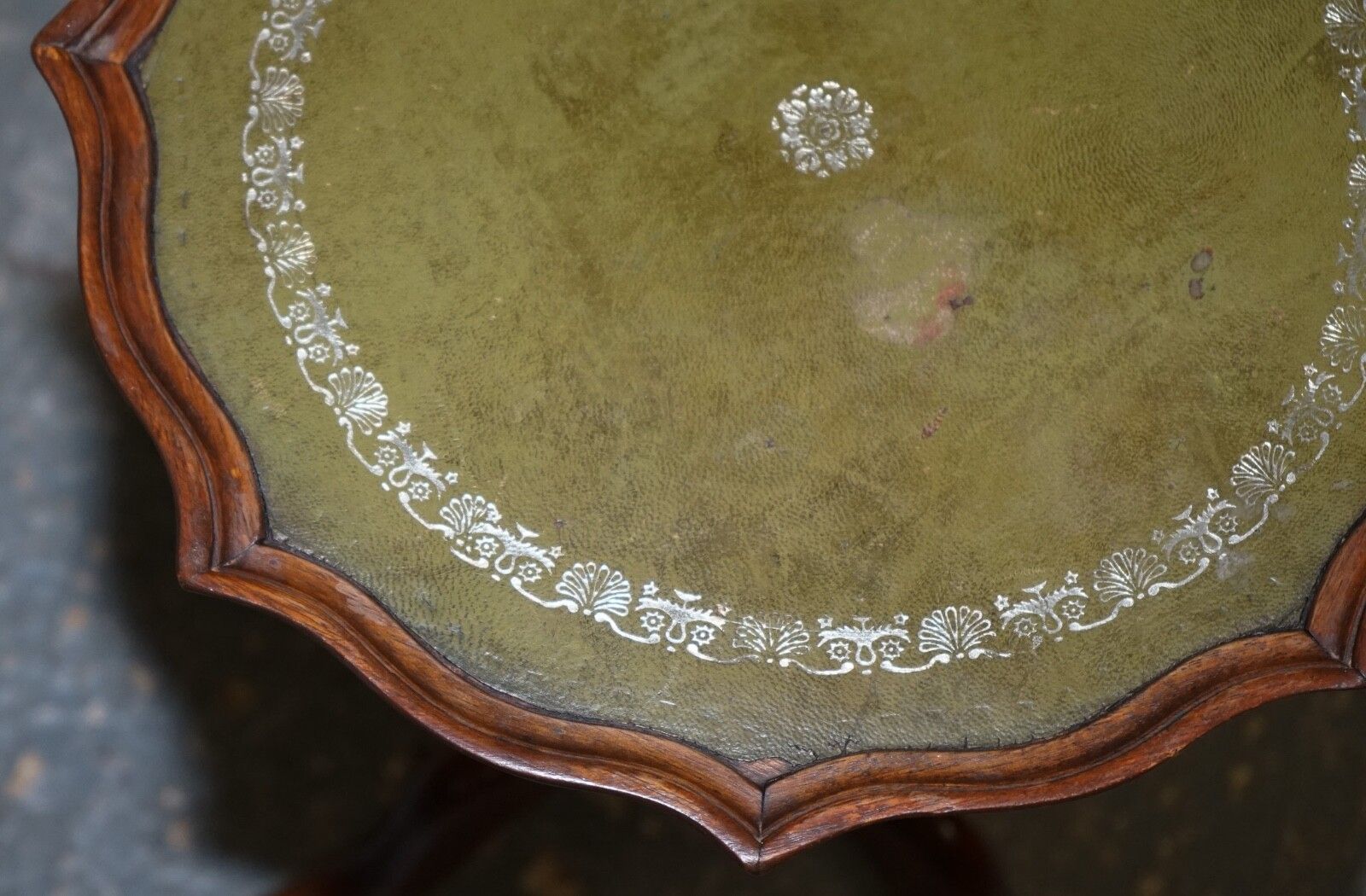 photo for sale Lovely Vintage Green Leather Top Plant Wine Side Stand On Tripod Feet
