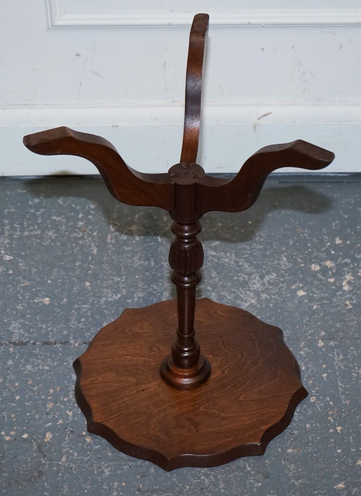 Furniture Lovely Vintage Green Leather Top Plant Wine Side Stand On Tripod Feet photo