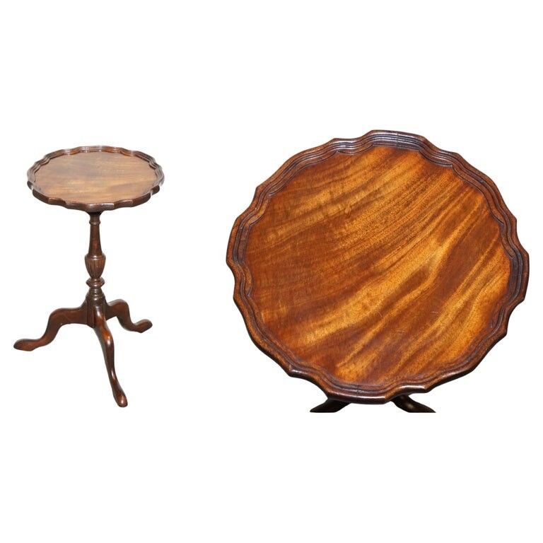 Lovely  Flamed Mahogany Piecrust Top Side End Wine Tripod Table