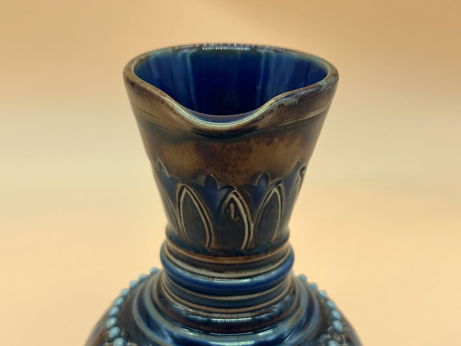 Antique Doulton Lambeth Pottery Ethel Beard Blue & Brown Jug. C1900. photo furniture