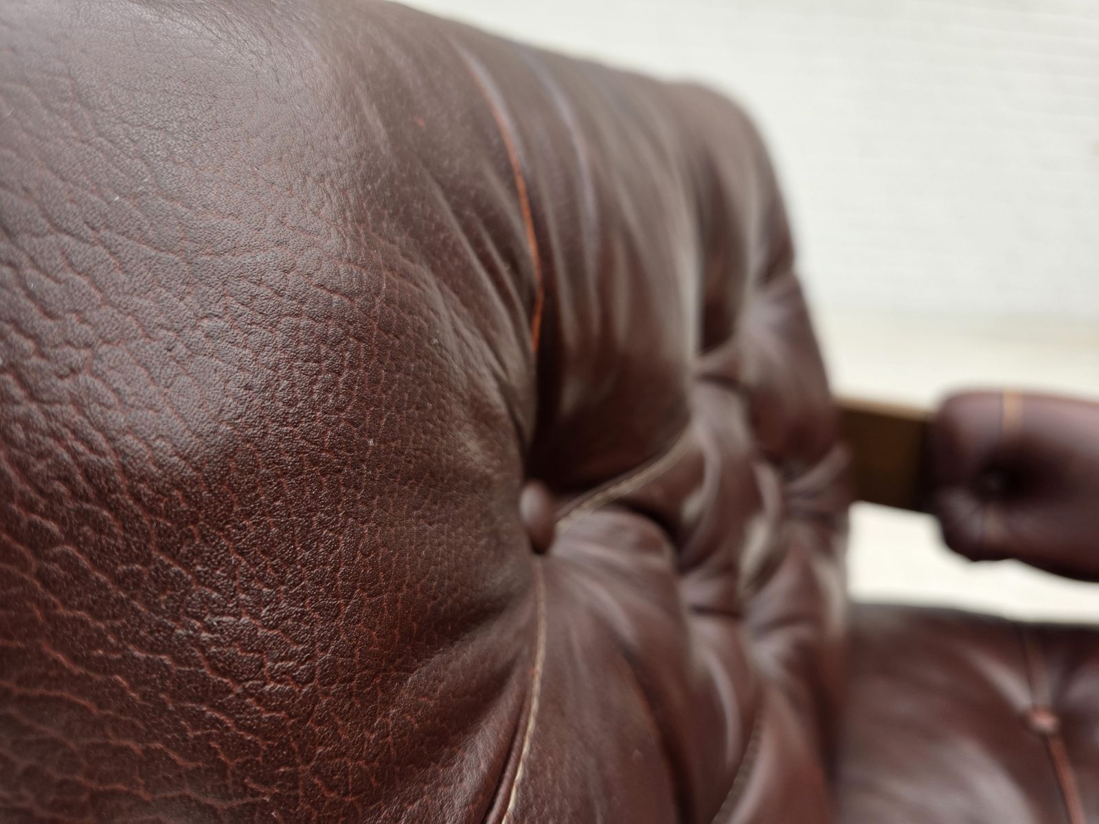 1970s, Scandinavian Armchair, Brown Furniture Leather, Dark Beech Wood. photo vintage