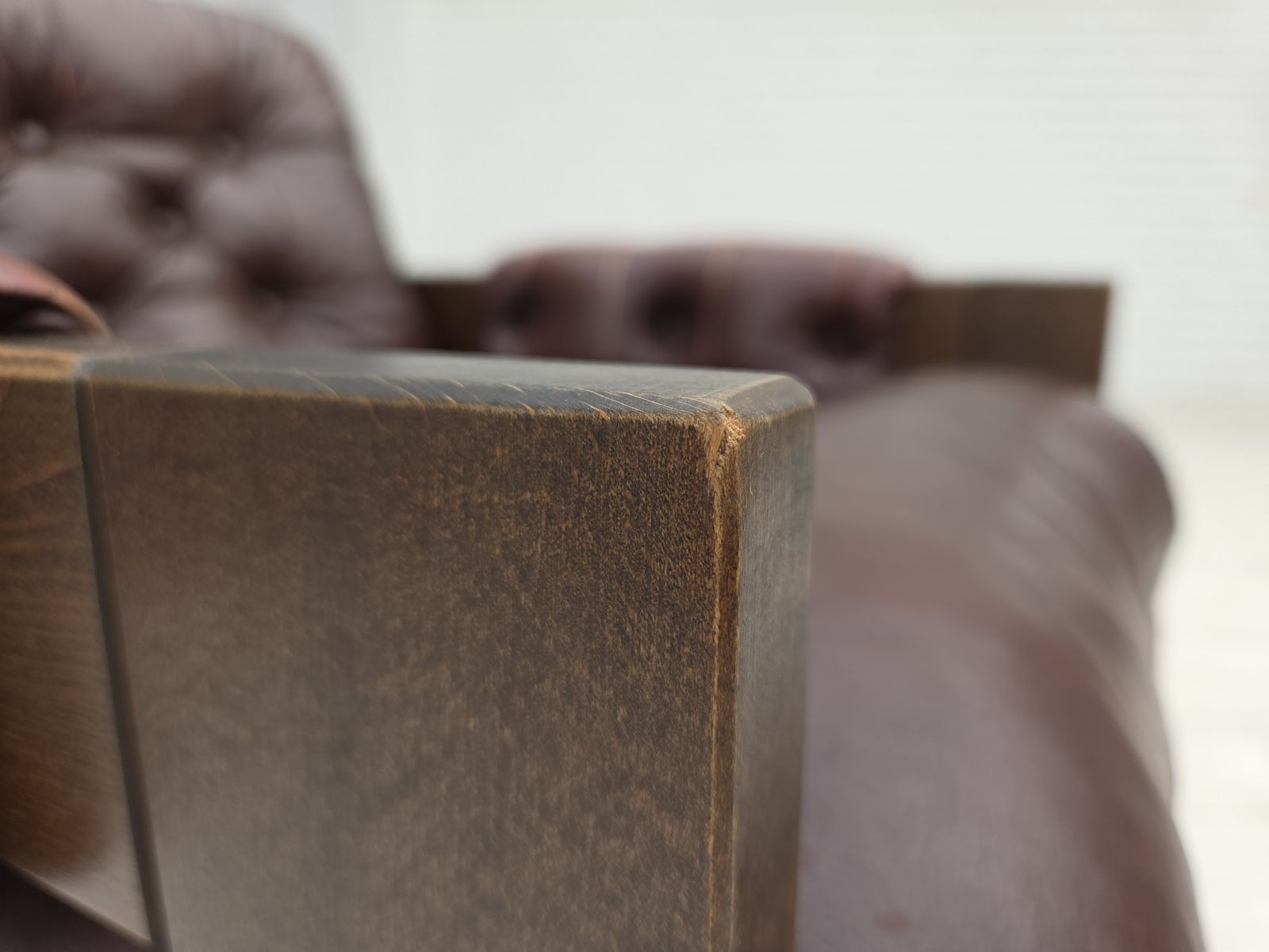 photo for sale 1970s, Scandinavian Armchair, Brown Furniture Leather, Dark Beech Wood.
