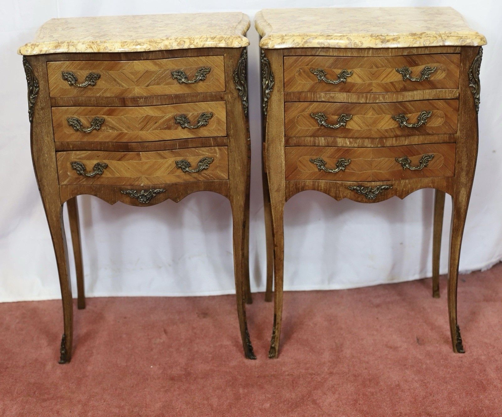 Beautiful Pair Of Louis XV Marble Topped Walnut Bedside Tables photo furniture
