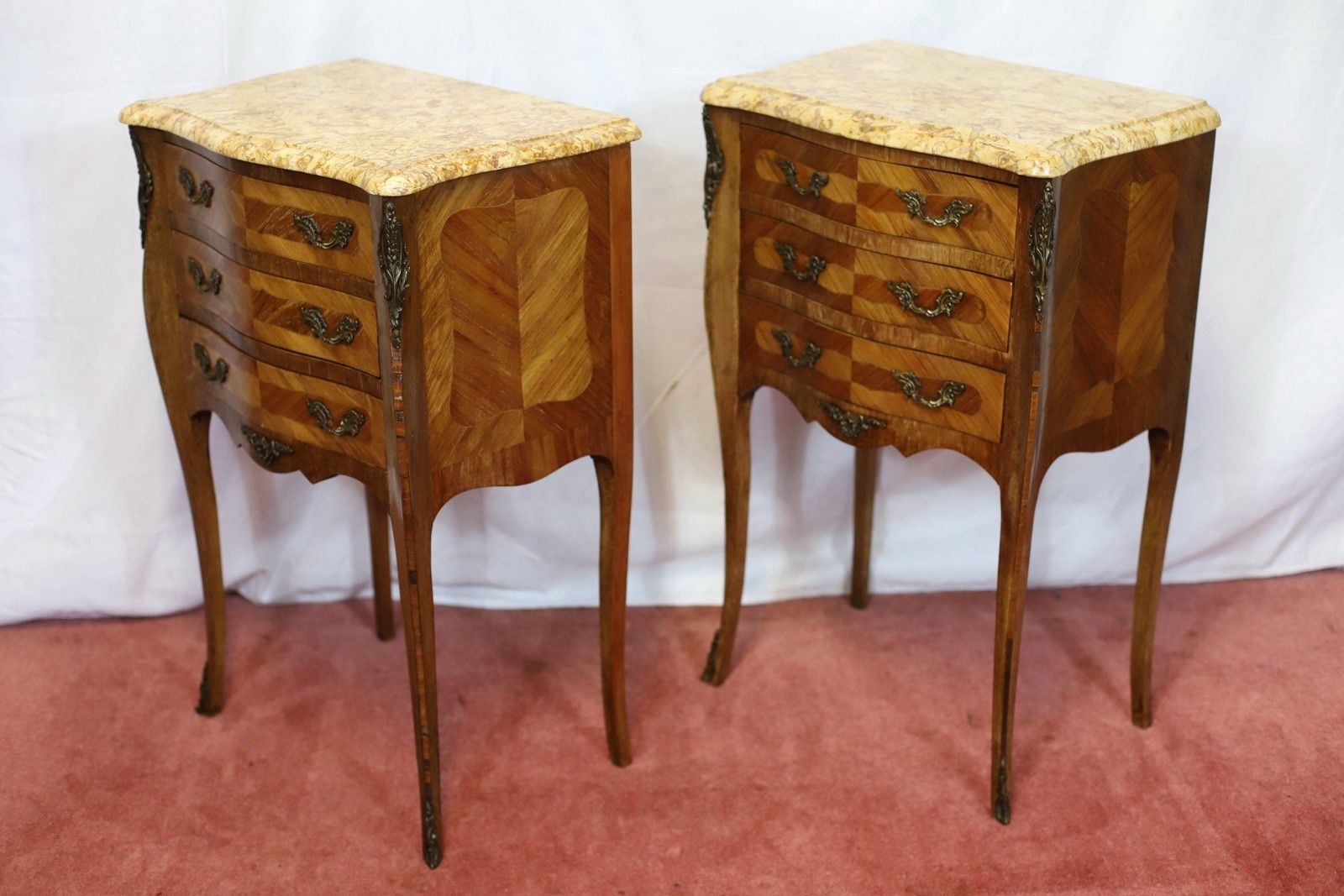 Beautiful Pair Of Louis XV Marble Topped Walnut Bedside Tables photo buy