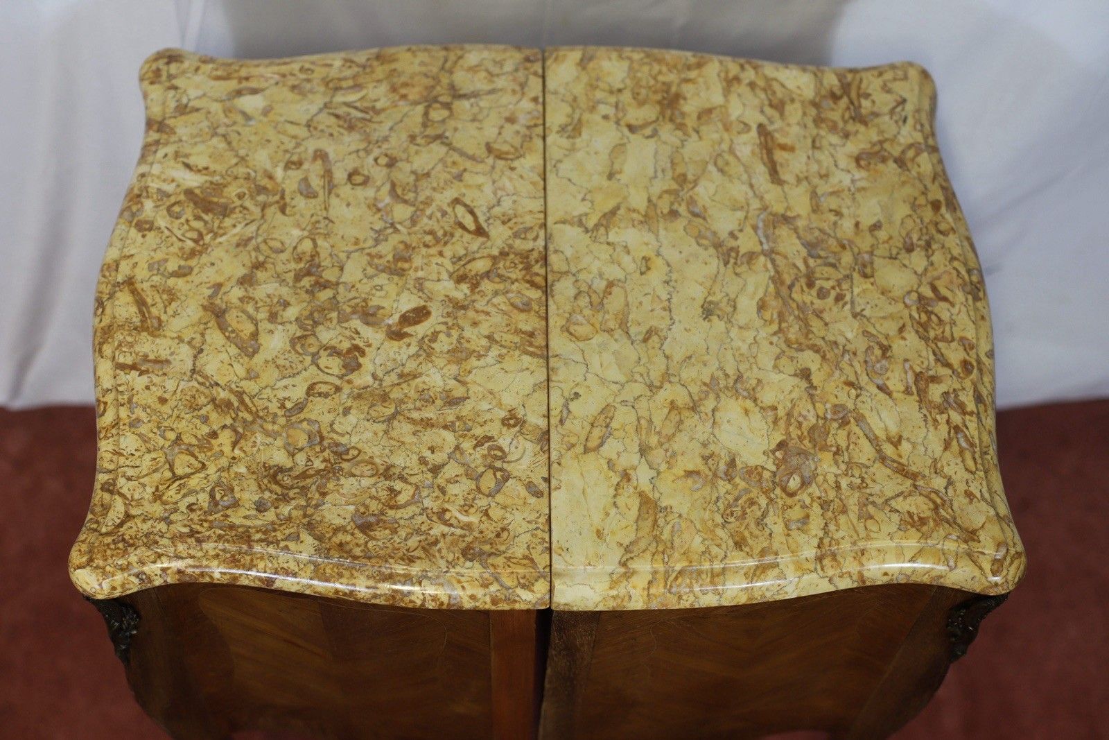photo for sale Beautiful Pair Of Louis XV Marble Topped Walnut Bedside Tables