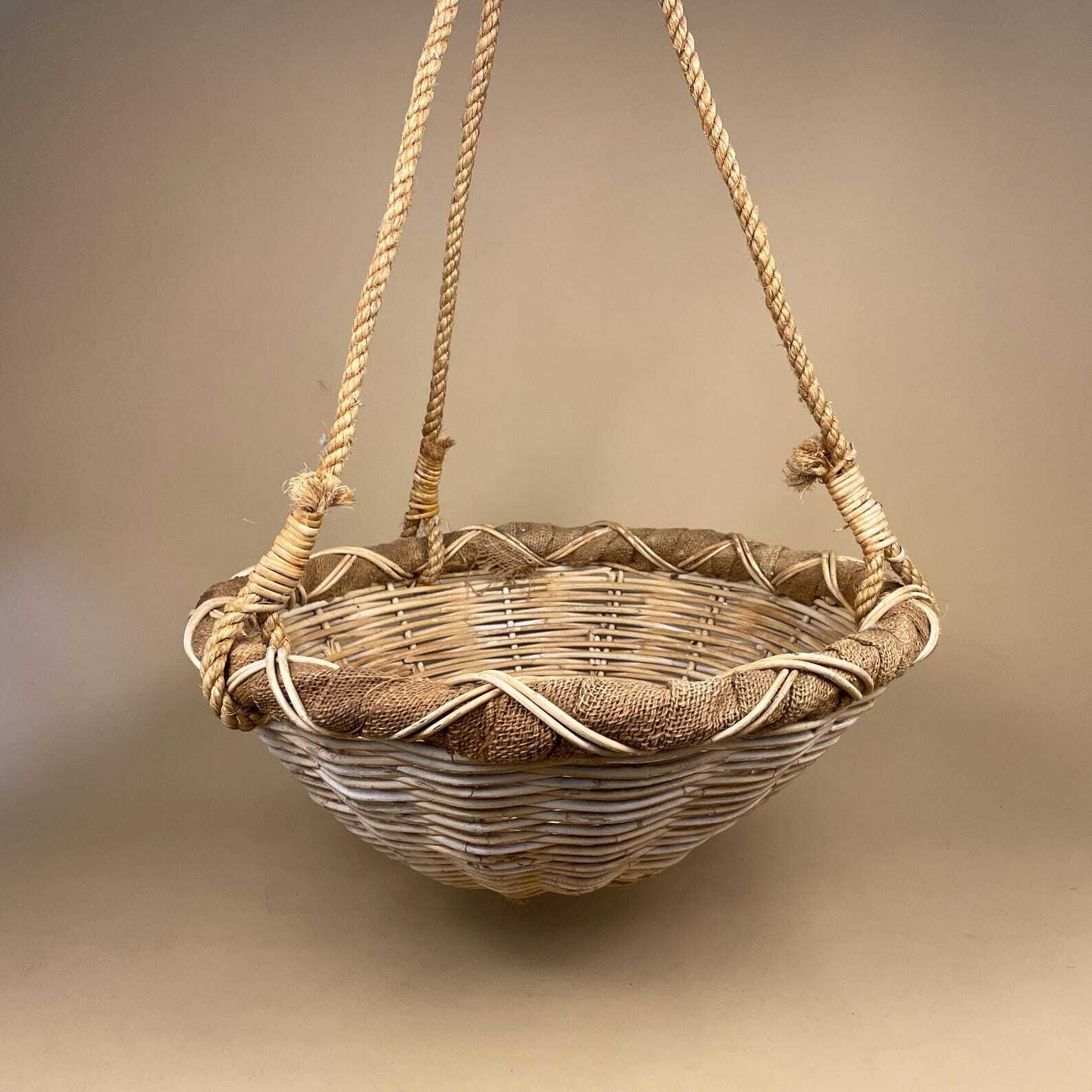 photo furniture Indoor Hanging Planter Pot Round Handmade Vintage String Knotted Wicker Basket Vintage Boho Cottage Neutral Tones Rope Woven