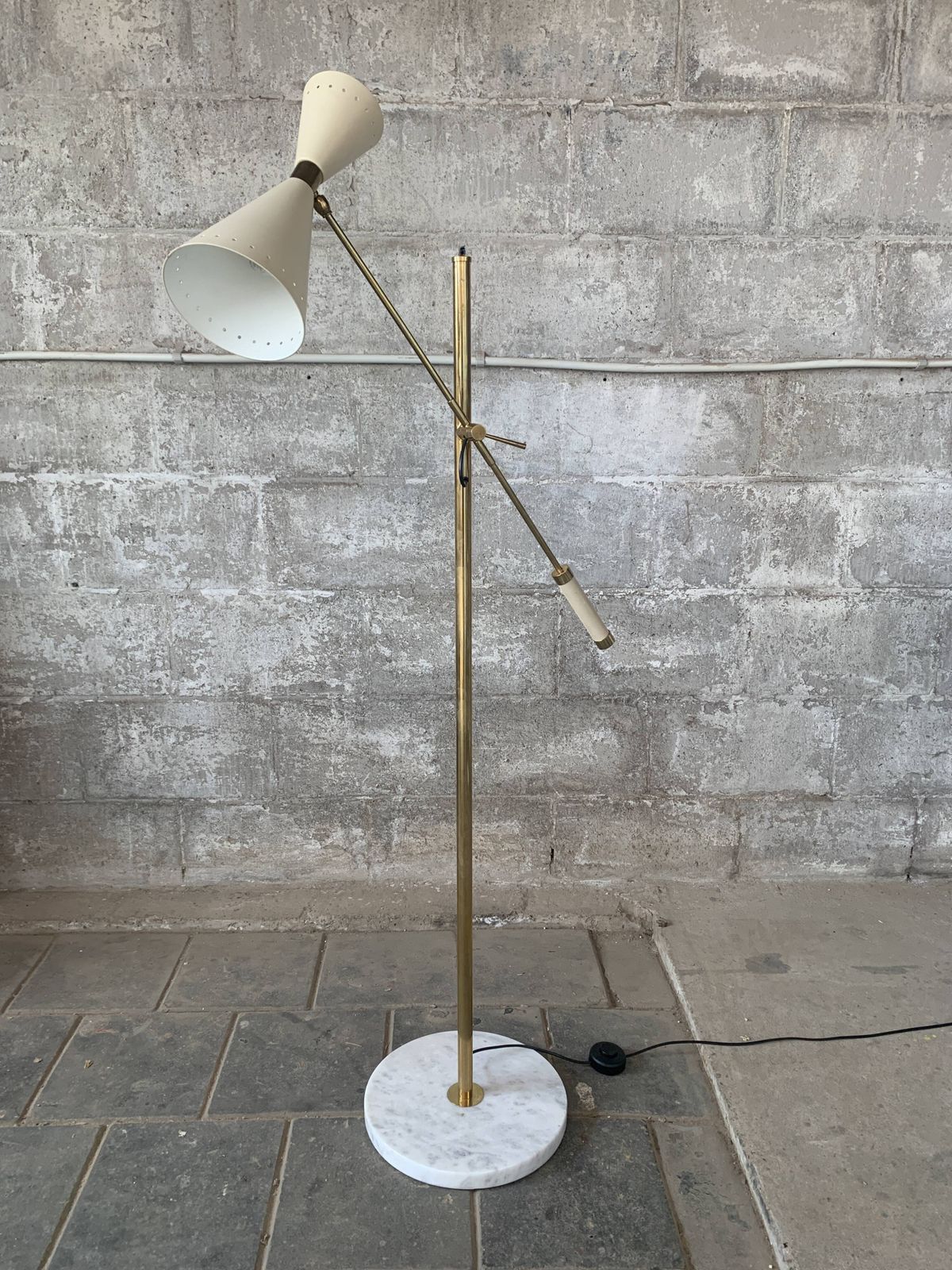 Lighting Midcentury Brass And Marble Diablo Floor Lamp, Italy 1960s photo