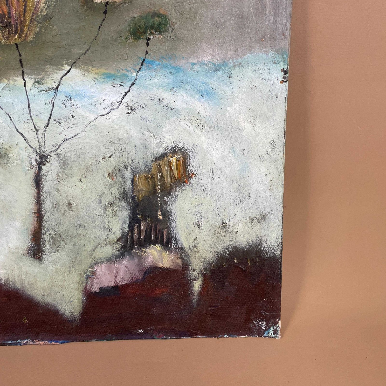 Vintage Abstract Oil Painting Picture Unframed Dark Moody Gothic Wall Art Painted Art Original Rectangle Portrait photo for sale