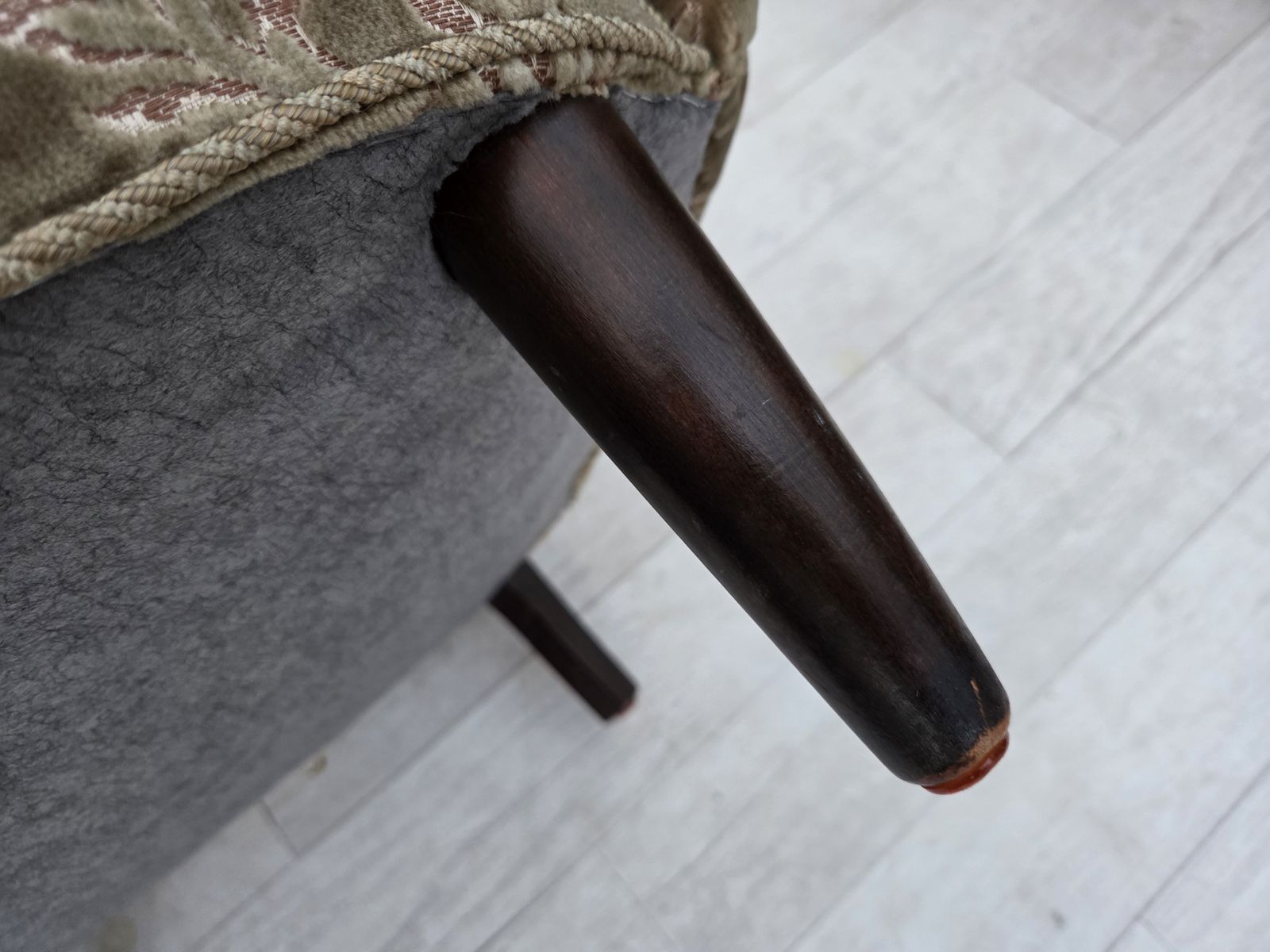 1960s, Danish Armchair, Light Green Furniture Velour, Teak Wood Legs. photo 1190.0