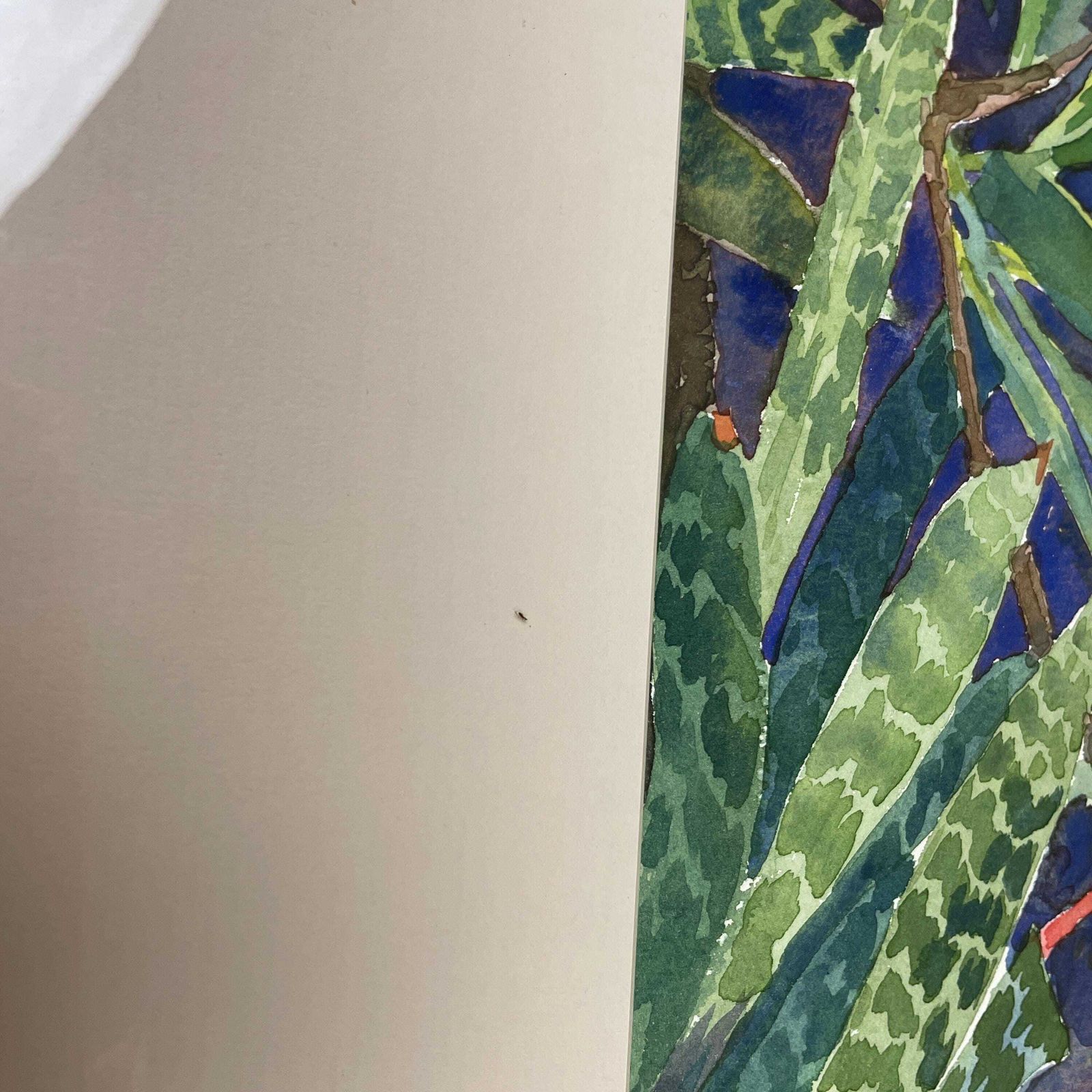 Watercolour Tropical Floral Painting Picture Flowers Wood Frame Brenda Longman White Mount Painted Green Art Original Rectangle Wall Hanging photo 95.0